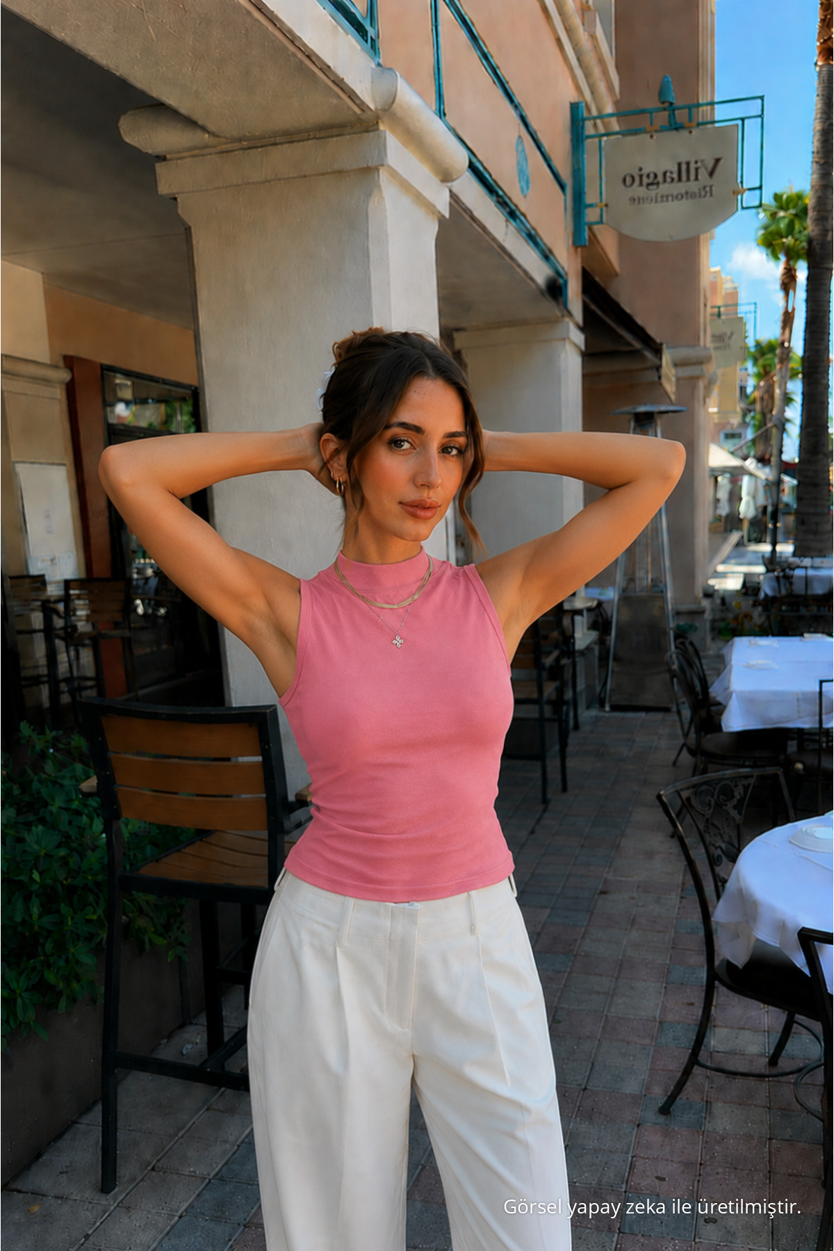 Kadın Kolsuz Yazlık Dar Pembe Şık Crop Bluz 5