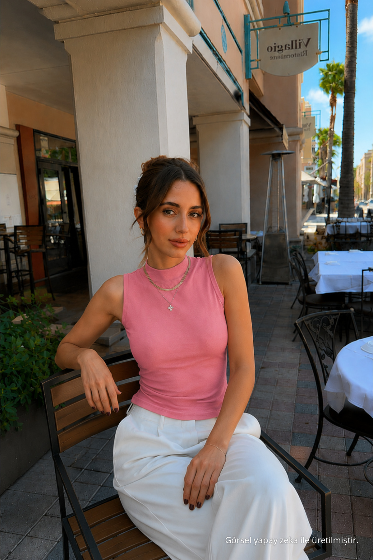 Kadın Kolsuz Yazlık Dar Pembe Şık Crop Bluz 4