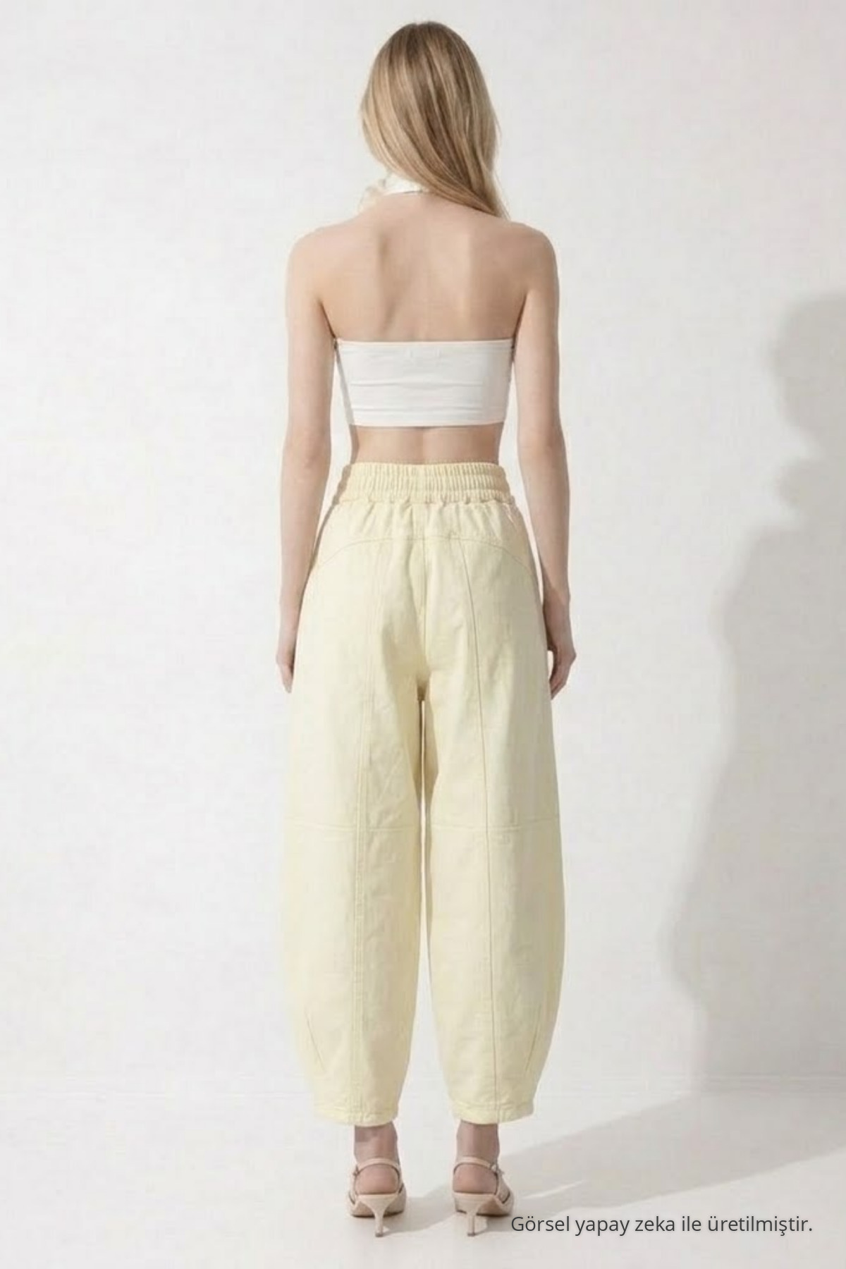 Kadın Basic Soft Ekru Şalvar Pantolon 5