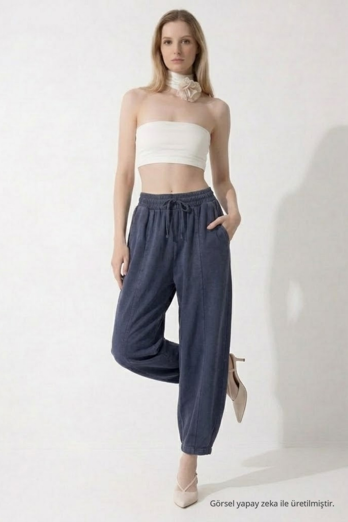 Kadın Basic Soft Füme Şalvar Pantolon 3