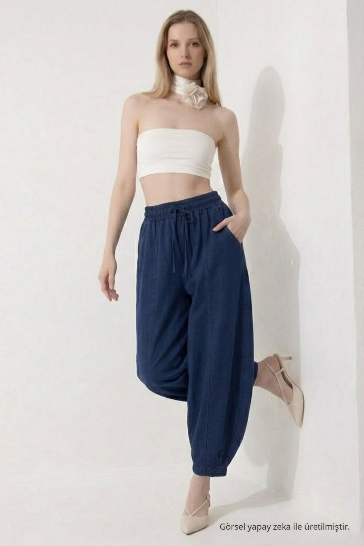 Kadın Basic Soft Lacivert Şalvar Pantolon 3