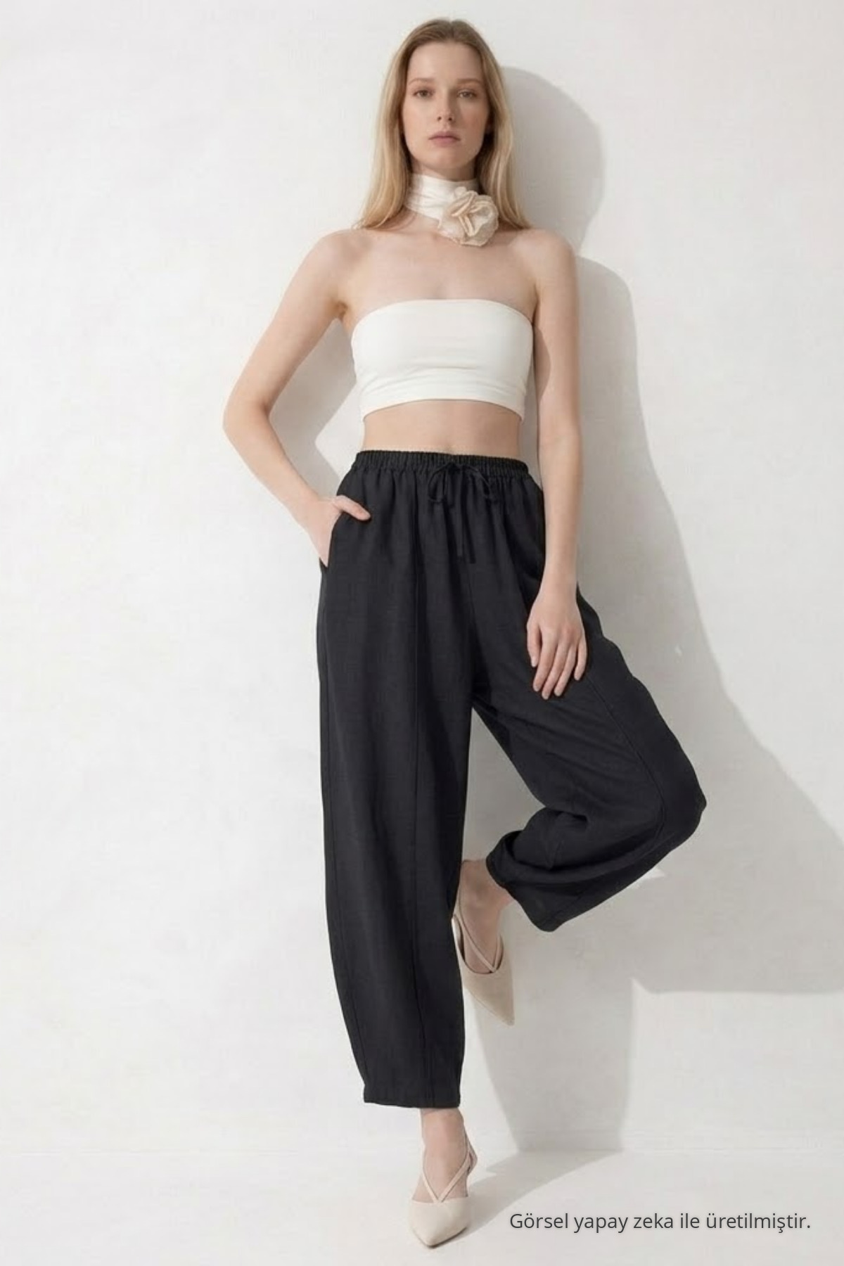 Kadın Basic Soft Siyah Şalvar Pantolon 3