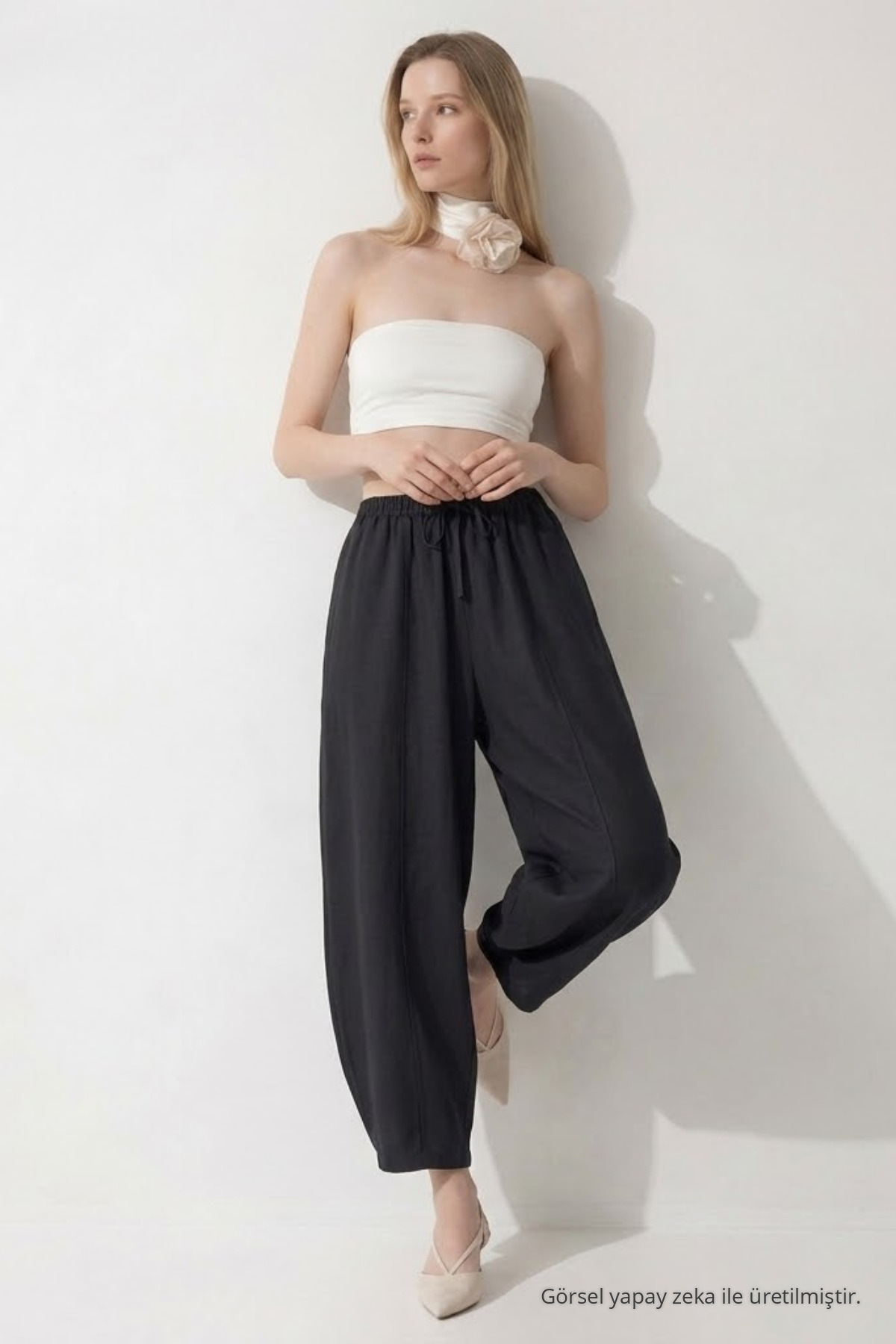 Kadın Basic Soft Siyah Şalvar Pantolon 4