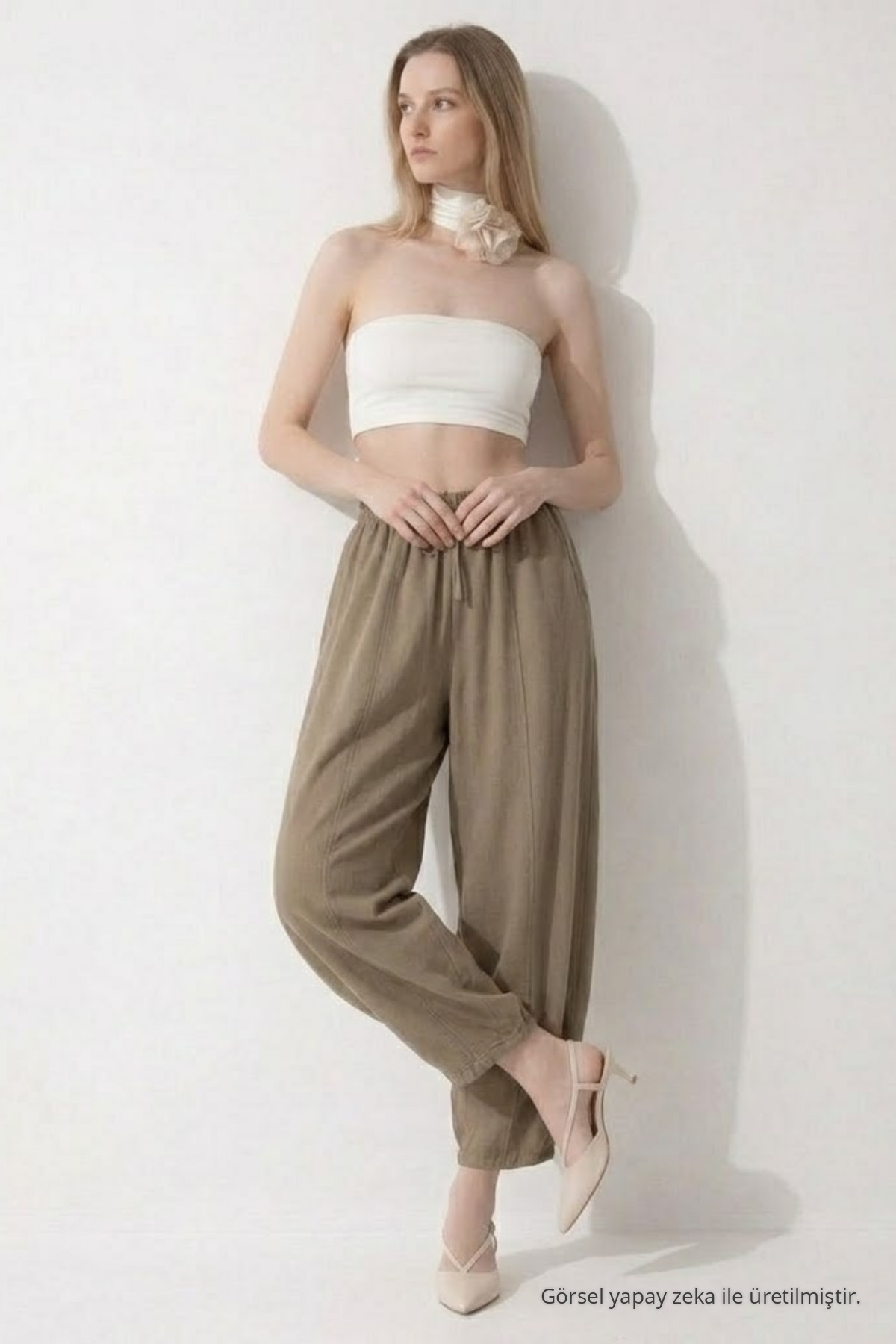 Kadın Basic Soft Vizon Şalvar Pantolon 4