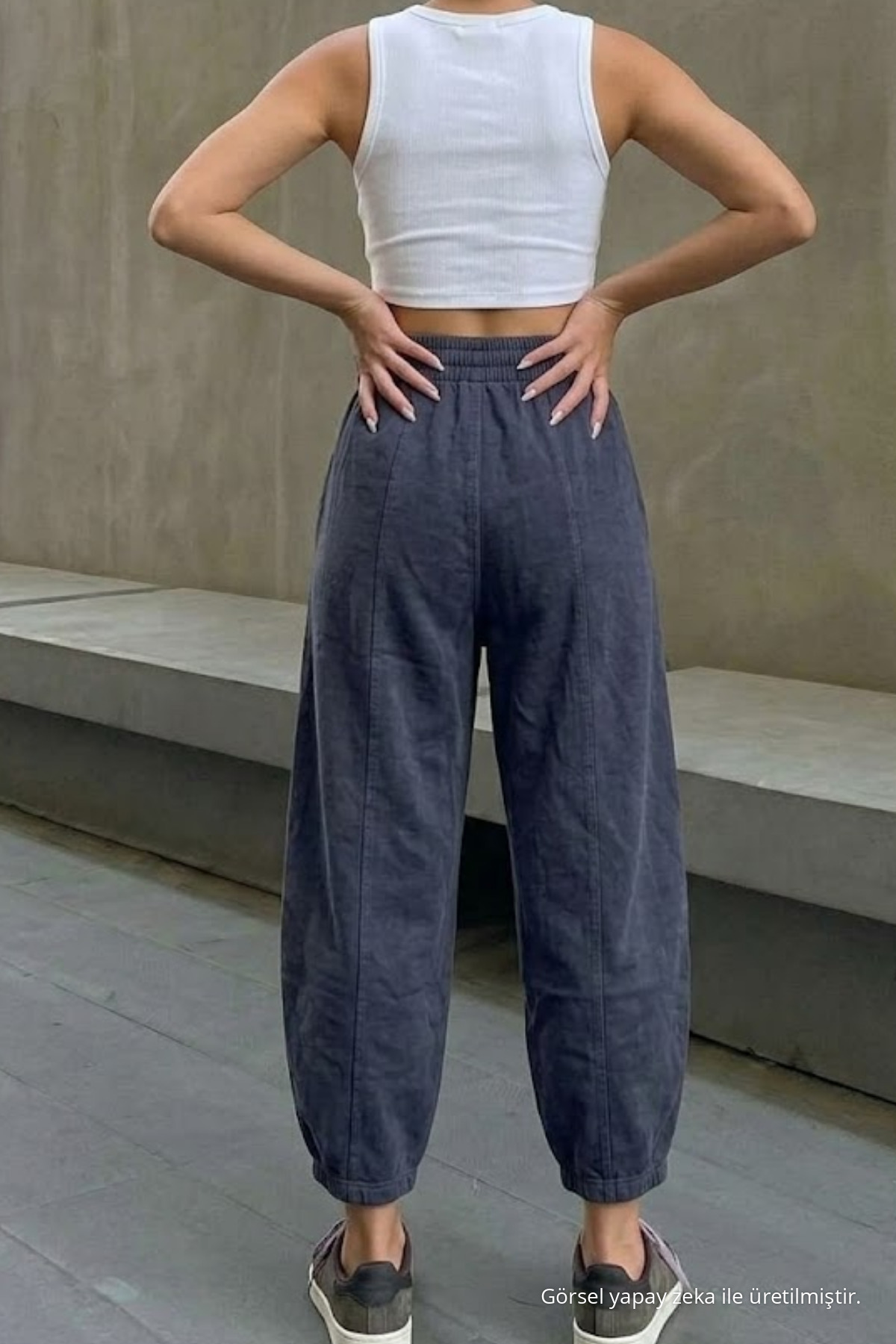 Kadın Beli Lastikli Füme Şalvar Pantolon 6