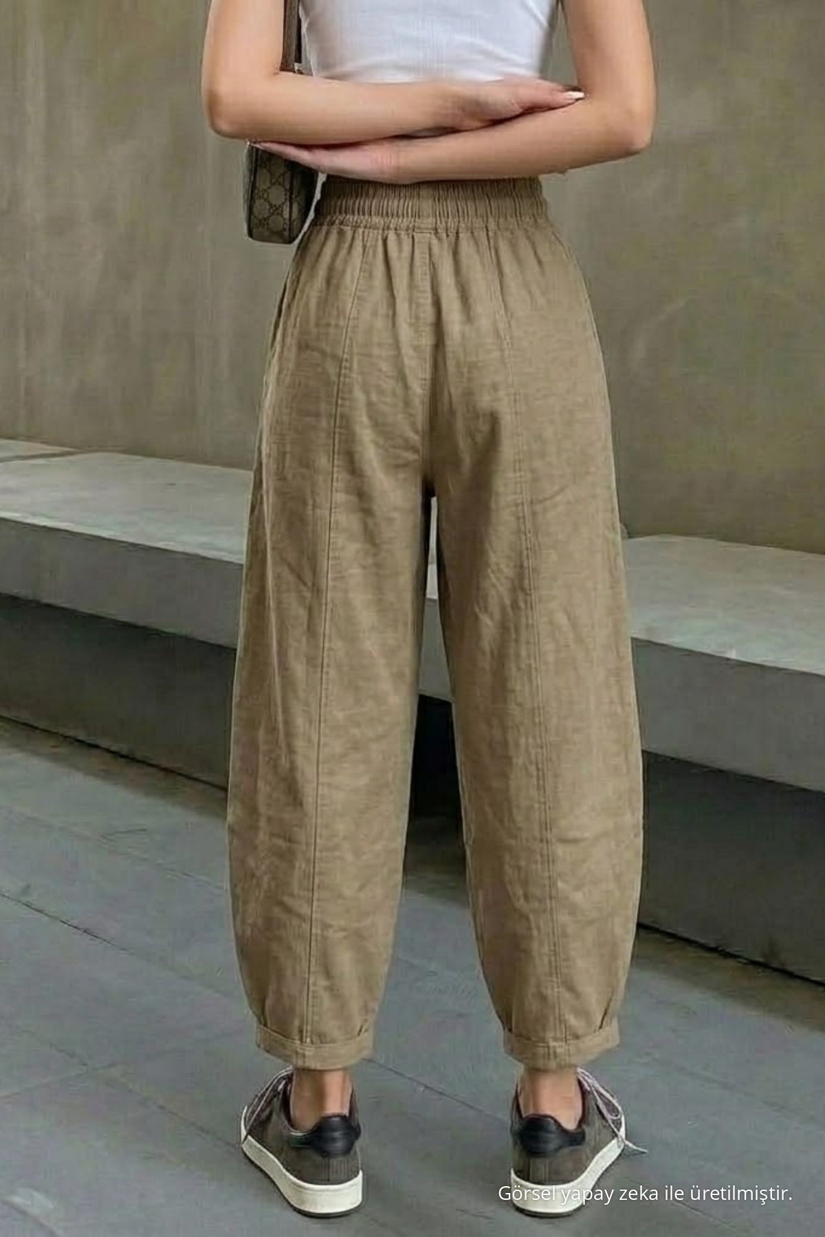 Kadın Beli Lastikli Vizon Şalvar Pantolon 6