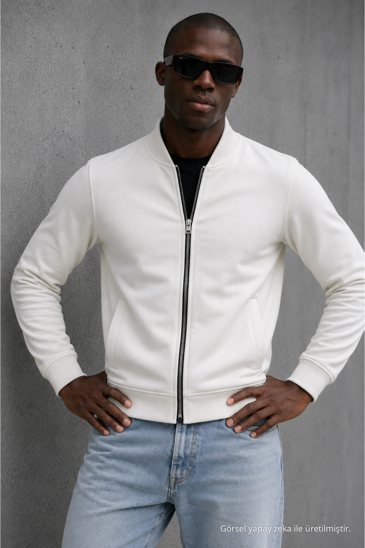 Erkek Hakim Yaka Kışlık Ekru Sweatshirt 5