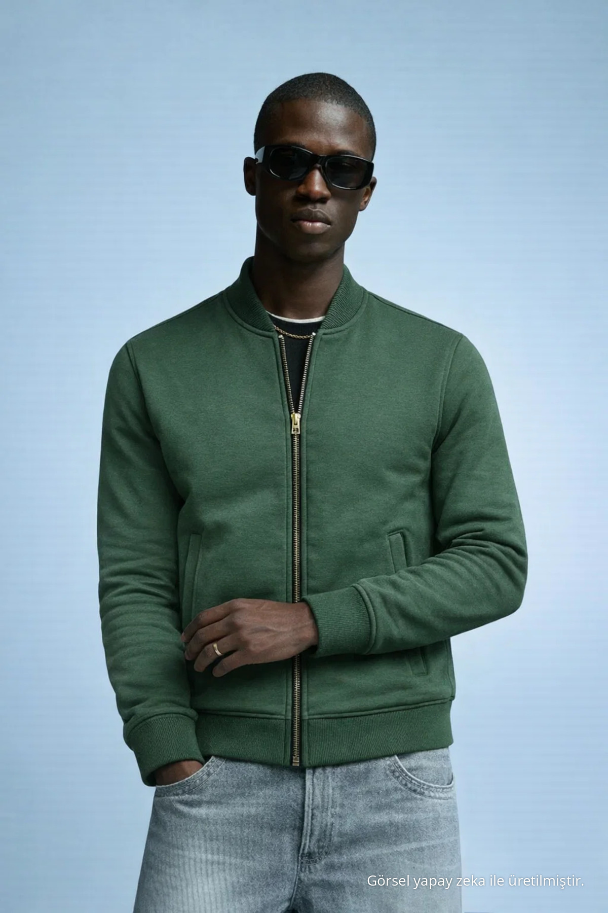 Erkek Hakim Yaka Kışlık HAKİ Sweatshirt 3
