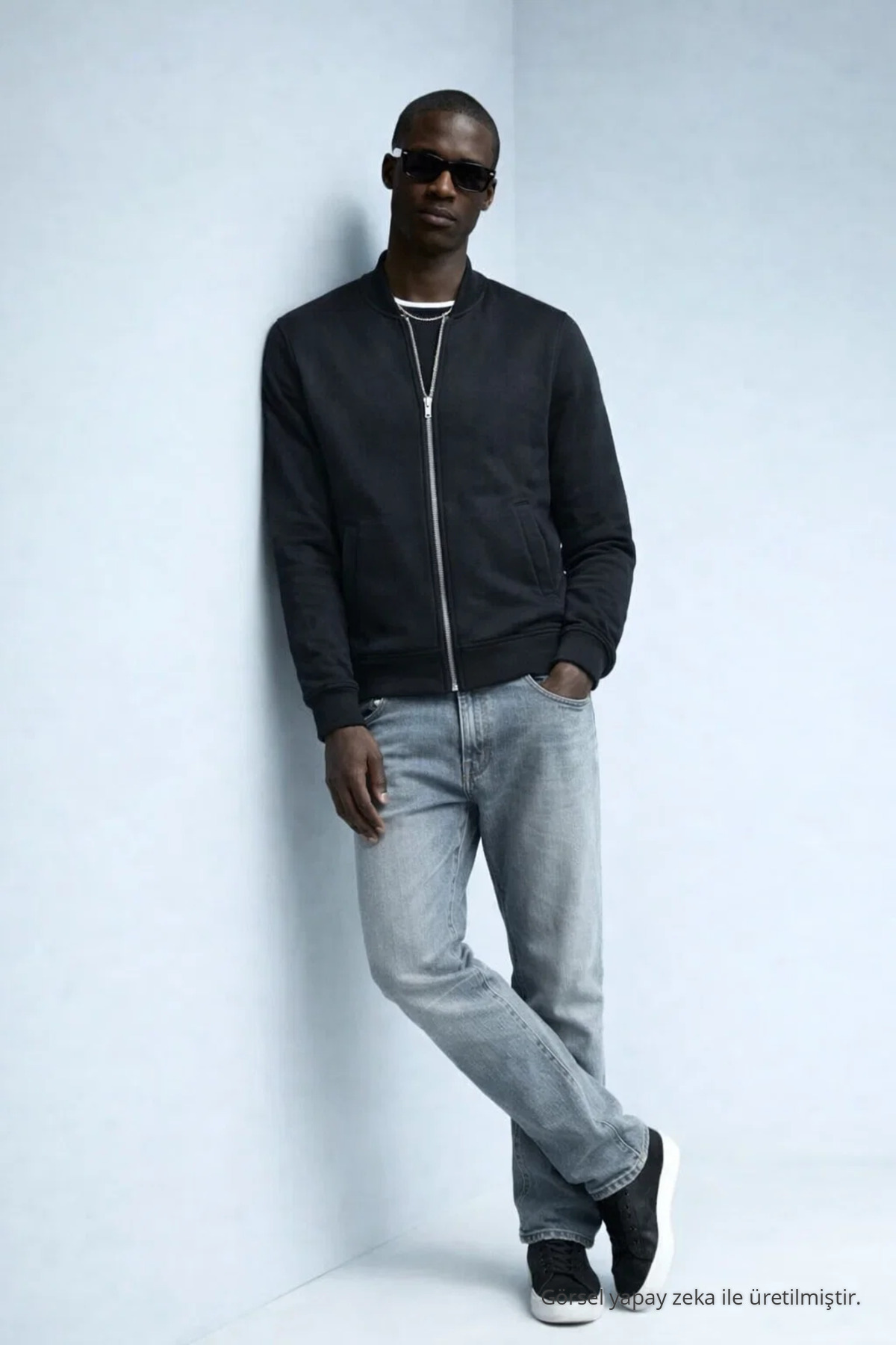 Erkek Hakim Yaka Kışlık Siyah Sweatshirt 3