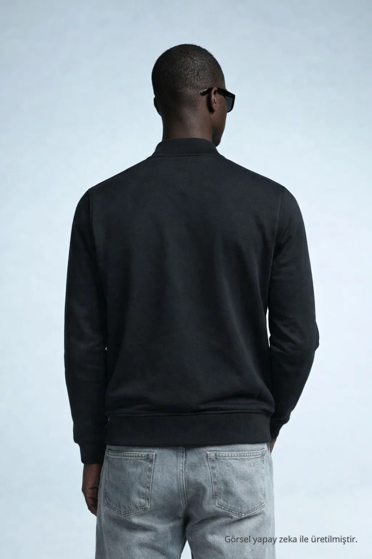 Erkek Hakim Yaka Kışlık Siyah Sweatshirt 5