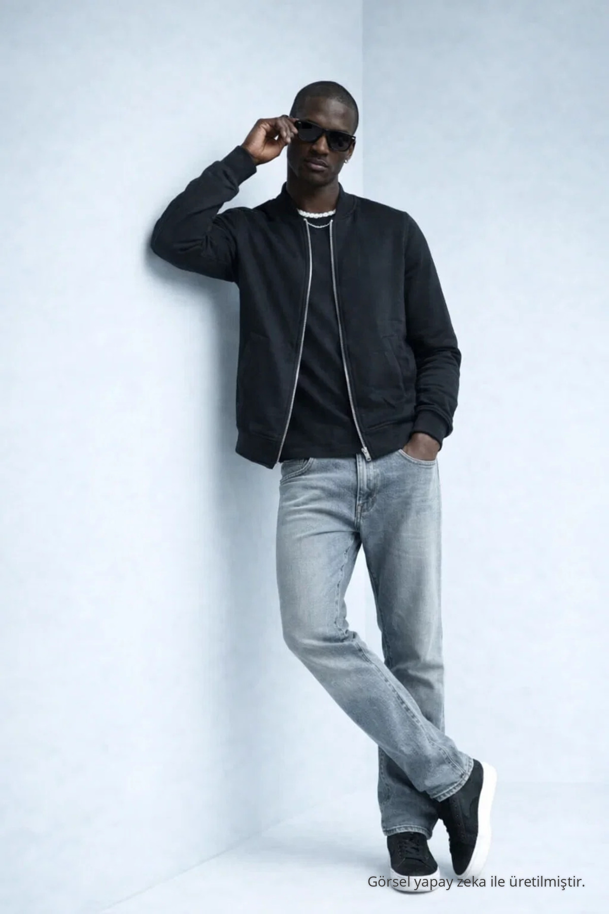 Erkek Hakim Yaka Kışlık Siyah Sweatshirt 4