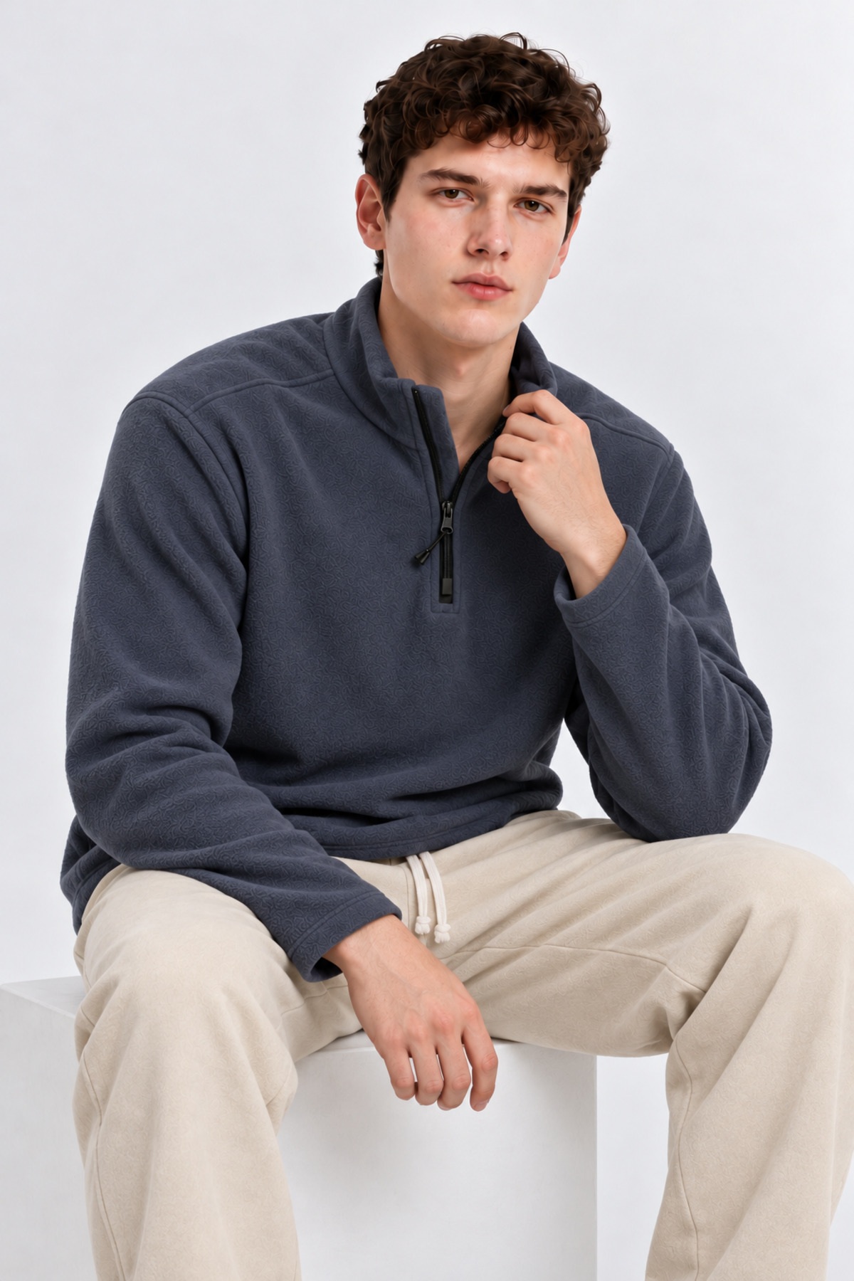 Erkek Yarım Fermuarlı Bol Füme Sweatshirt 4