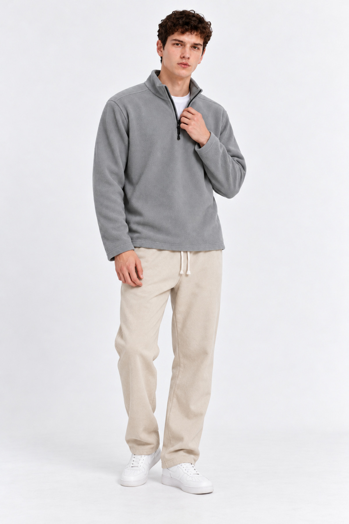 Erkek Yarım Fermuarlı Bol GRİ Sweatshirt 6