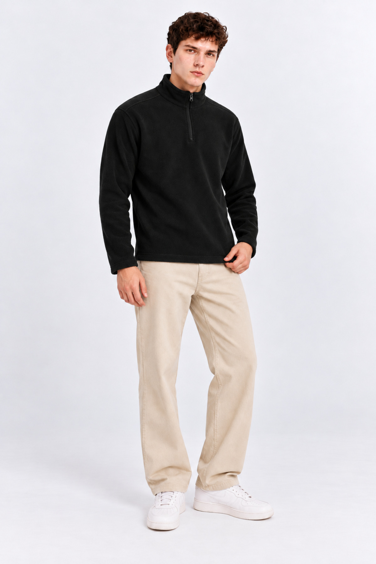 Erkek Yarım Fermuarlı Bol SİYAH Sweatshirt 3