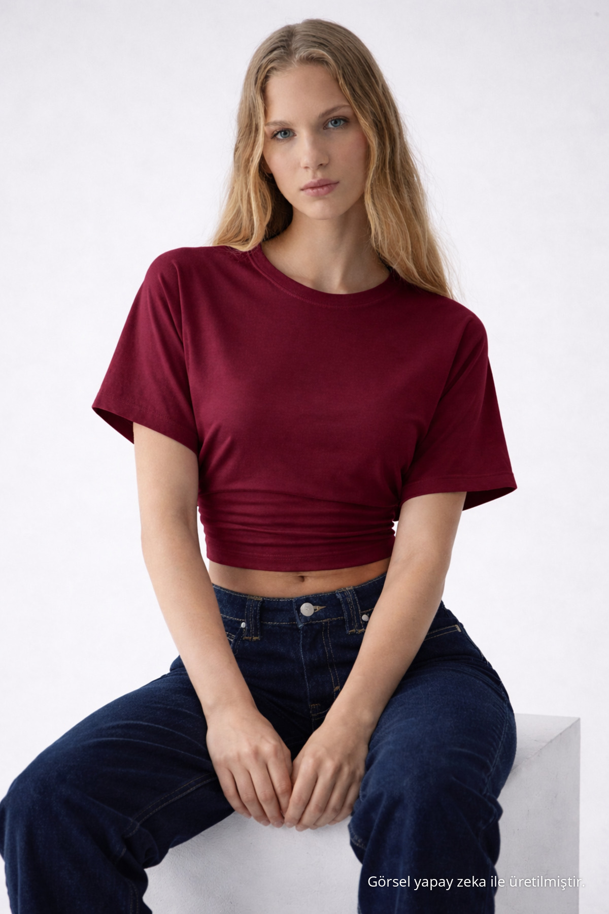 Kadın Yarasa Kollu Basic Dar Bordo Bluz 3
