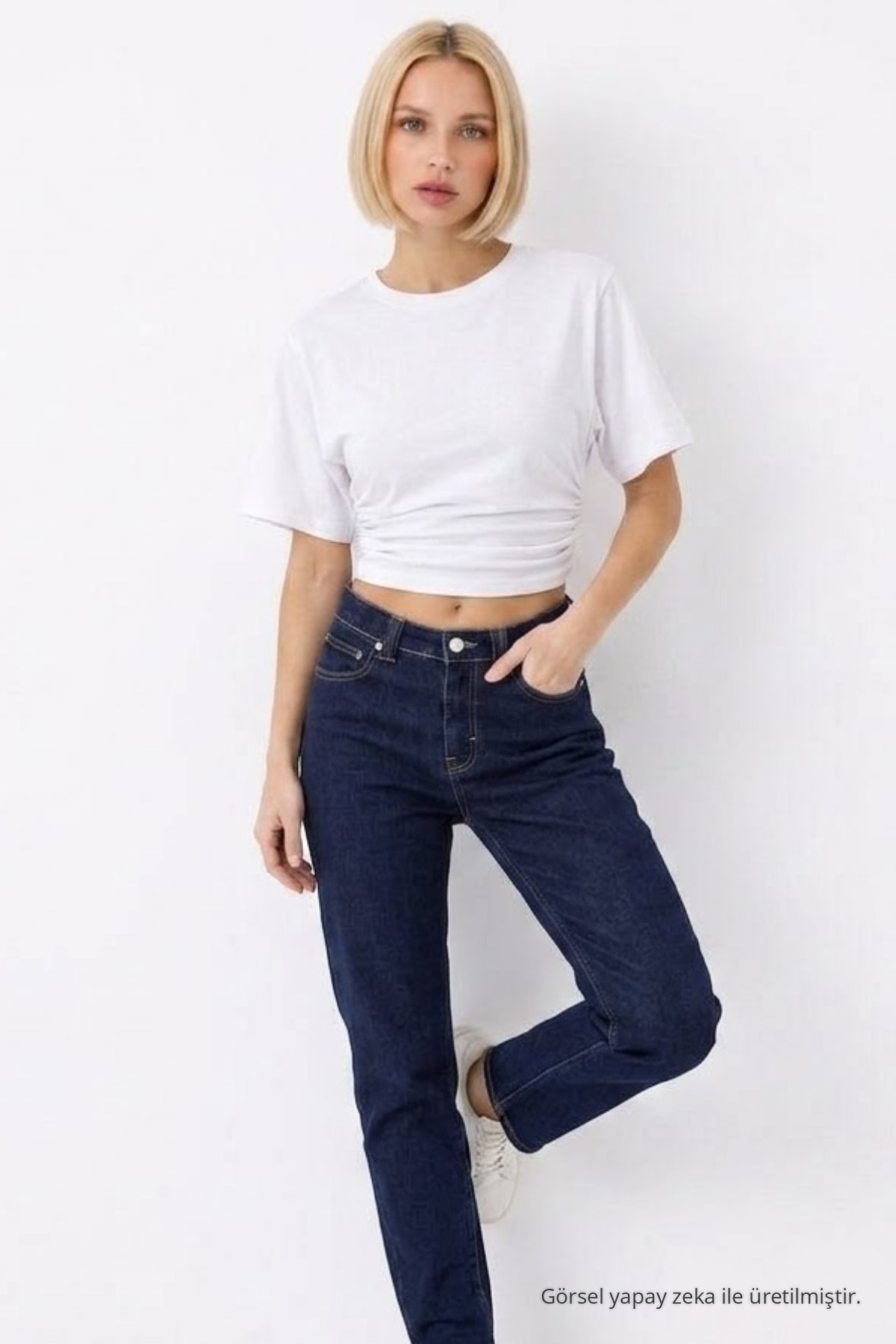 Kadın Fashion Slim Fit Beyaz Crop Tişört 3