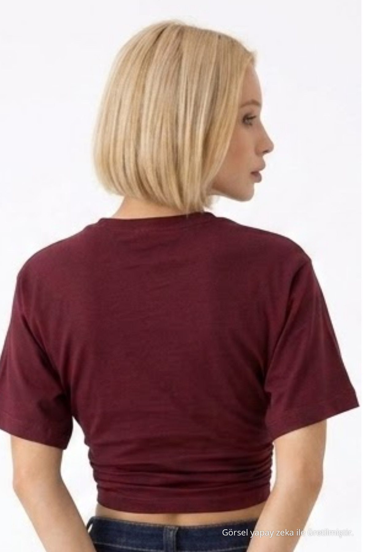 Kadın Fashion Slim Fit Bordo Crop Tişört 6
