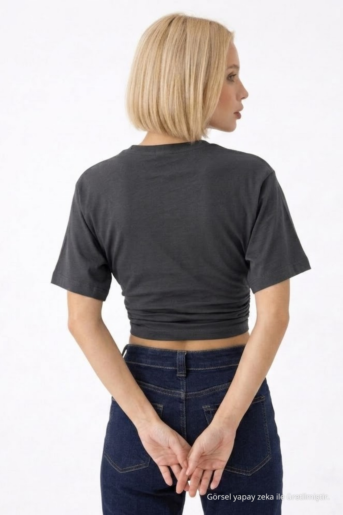 Kadın Fashion Slim Fit Füme Crop Tişört 6