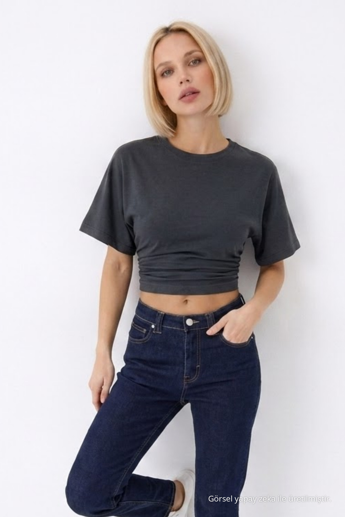 Kadın Fashion Slim Fit Füme Crop Tişört 3