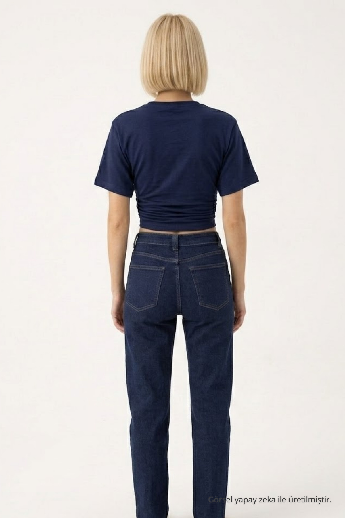 Kadın Fashion Slim Fit Lacivert Crop Tişört 5