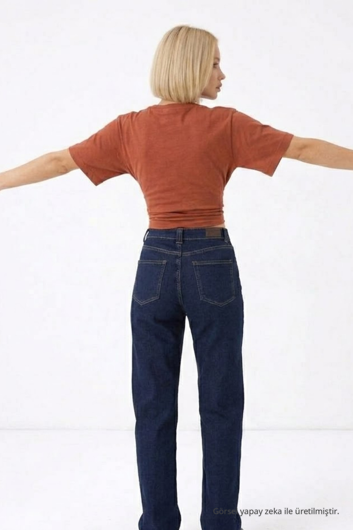 Kadın Fashion Slim Fit Pudra Crop Tişört 5