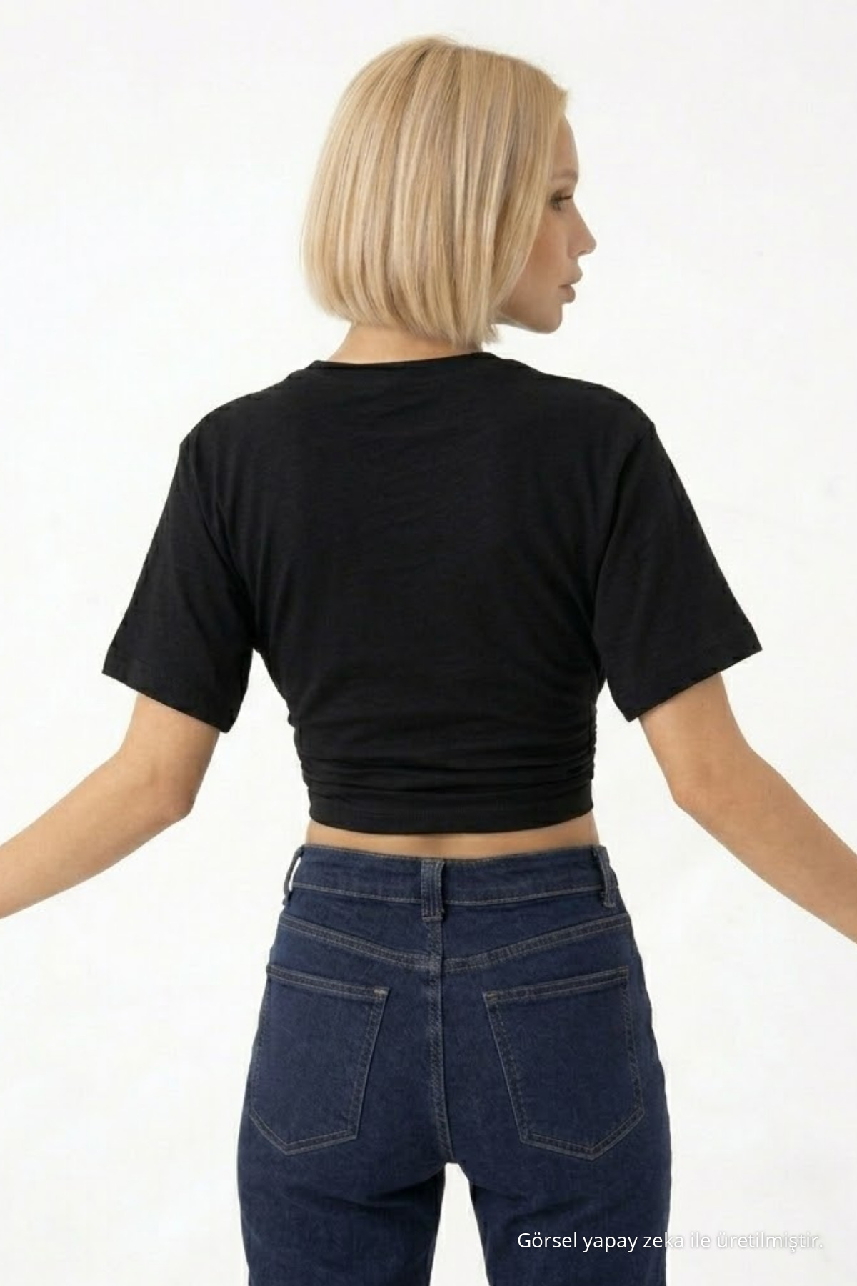 Kadın Fashion Slim Fit Siyah Crop Tişört 5