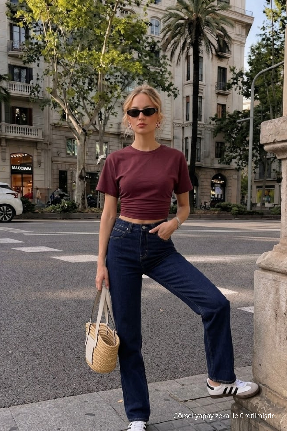 Kadın Bisiklet Yaka Bordo Crop Tişört 3