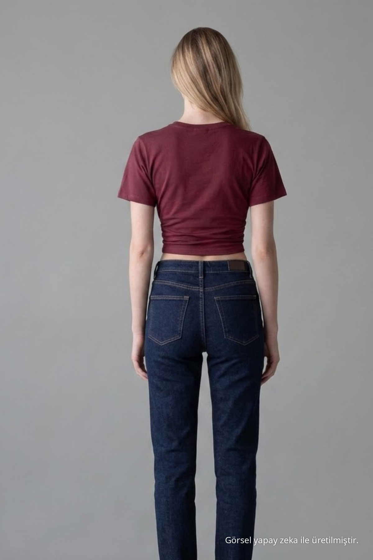 Kadın Geniş Kısa Kollu Bordo Crop Tişört 5