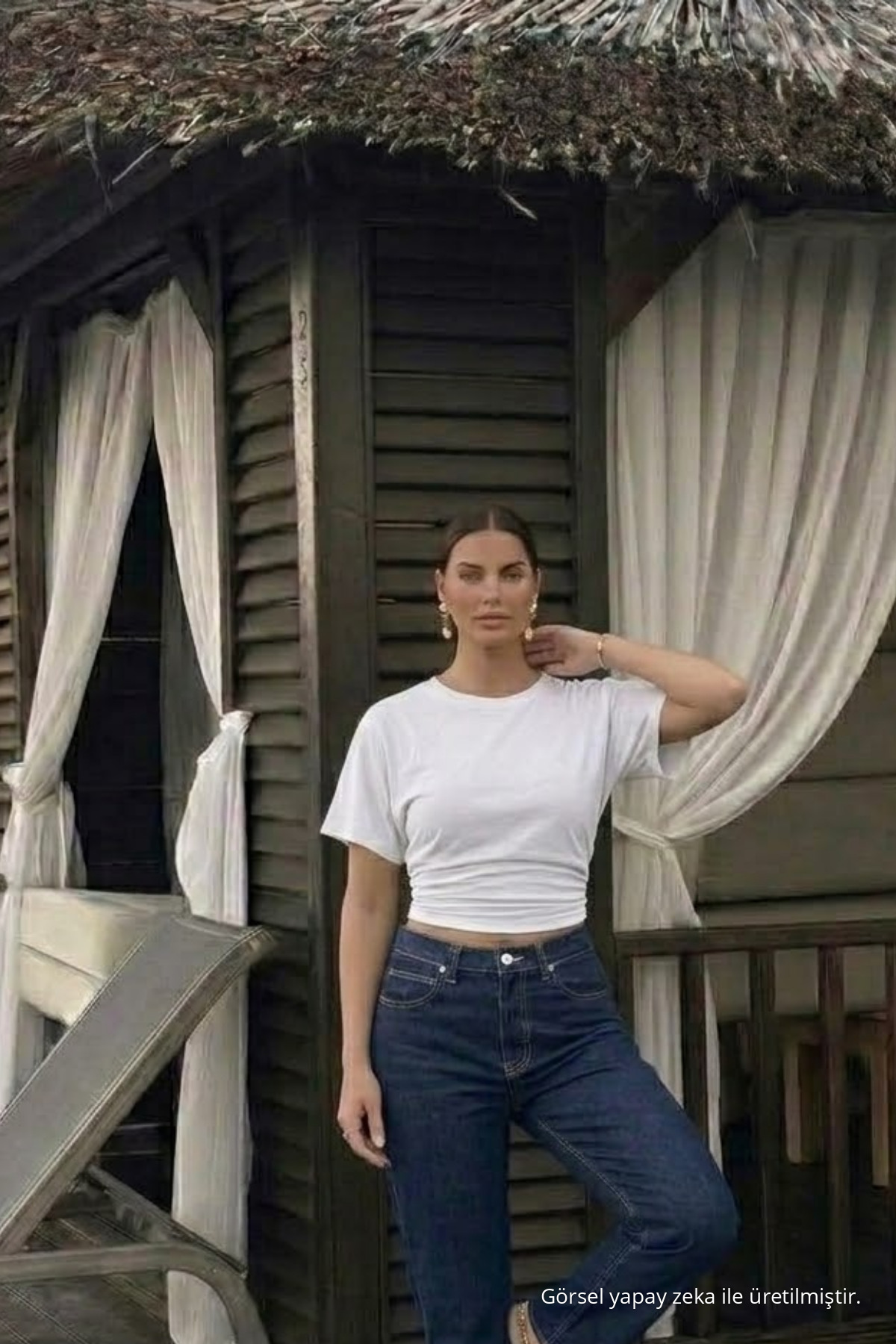 Kadın Premium Dar Beyaz Crop Tişört 3