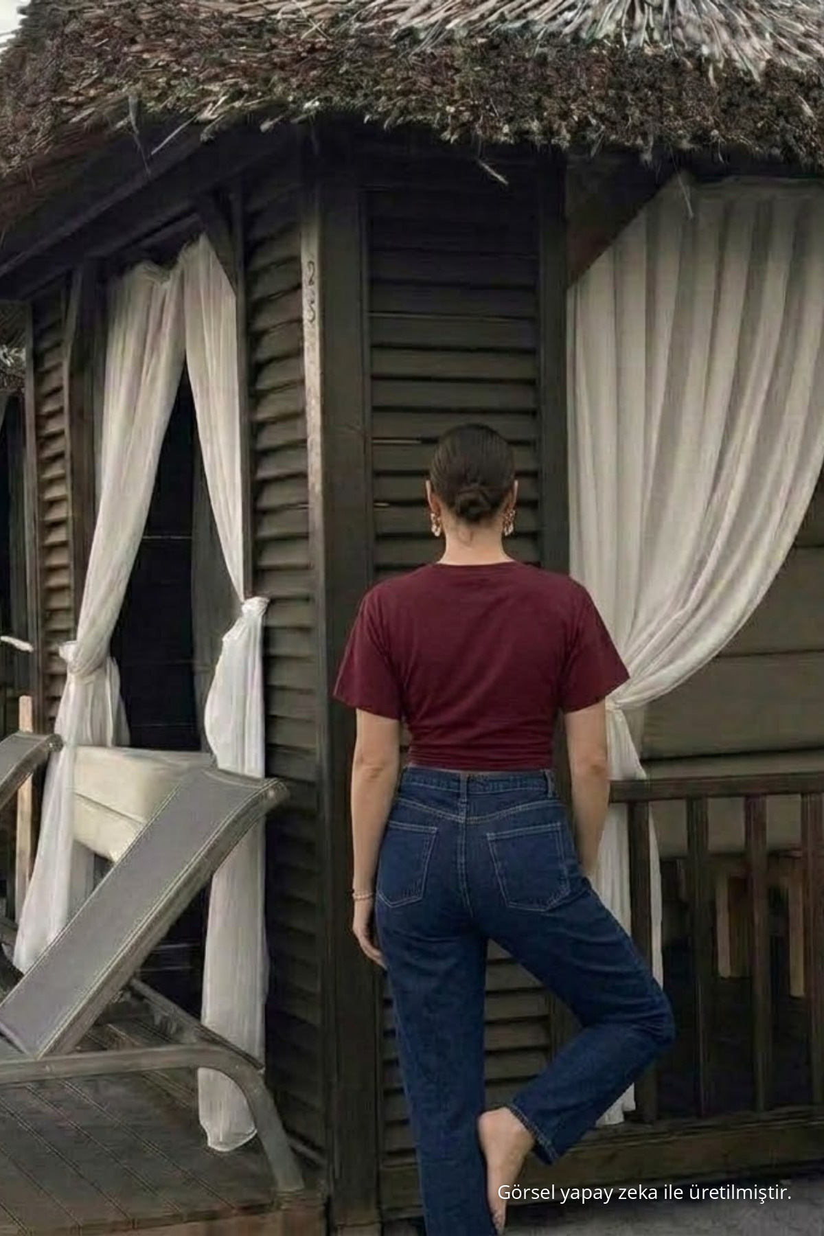 Kadın Premium Dar Bordo Crop Tişört 5