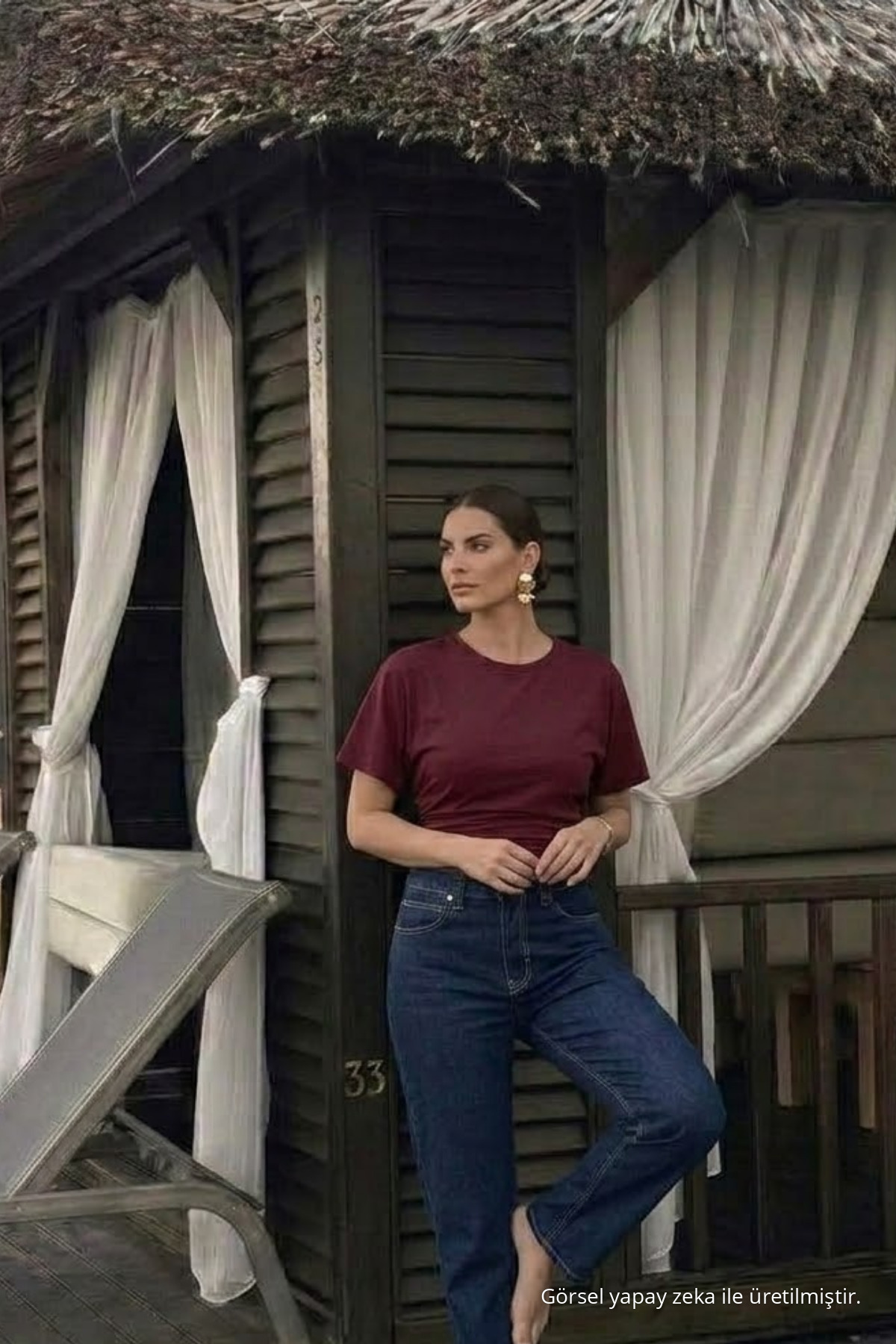 Kadın Premium Dar Bordo Crop Tişört 4