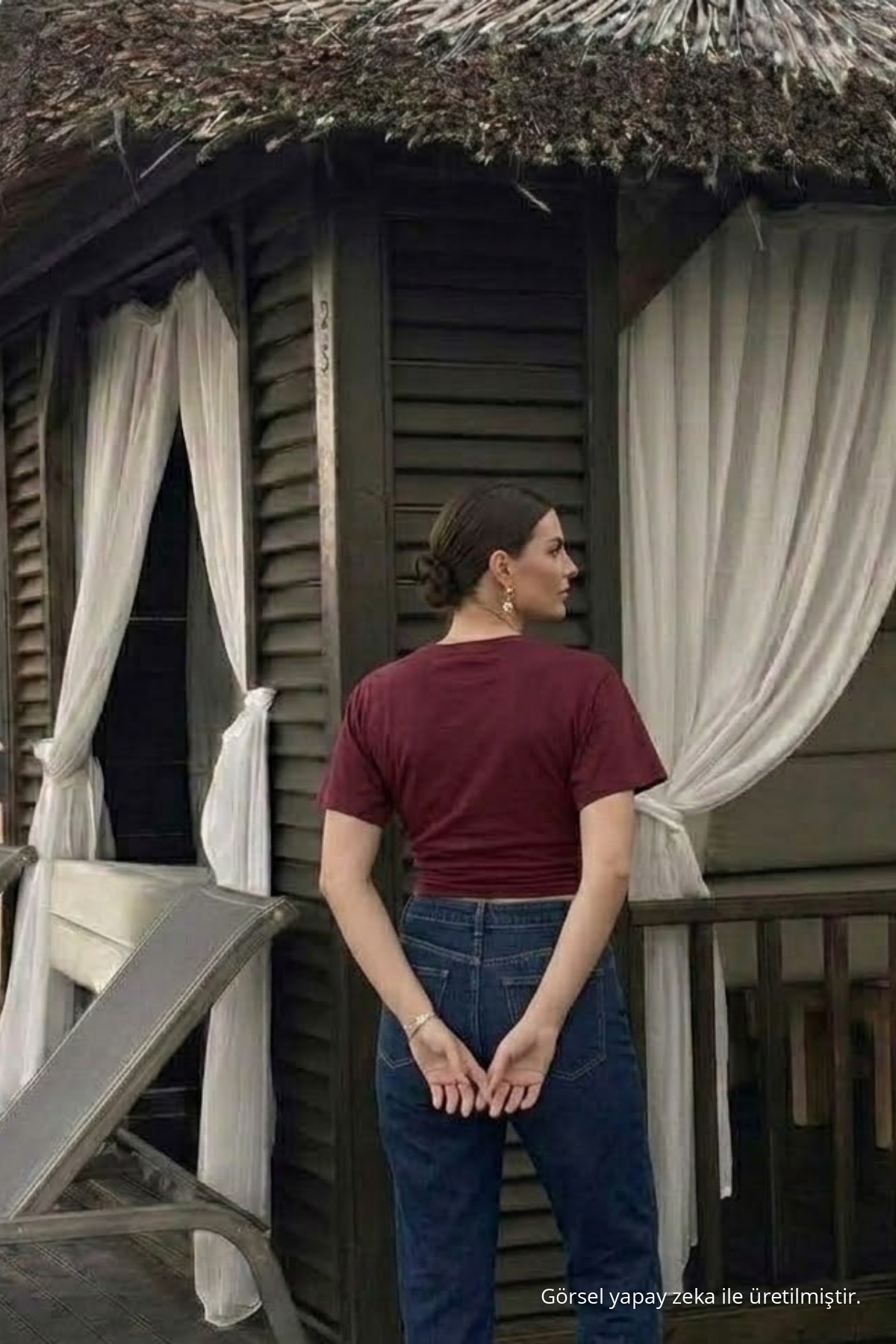 Kadın Premium Dar Bordo Crop Tişört 6