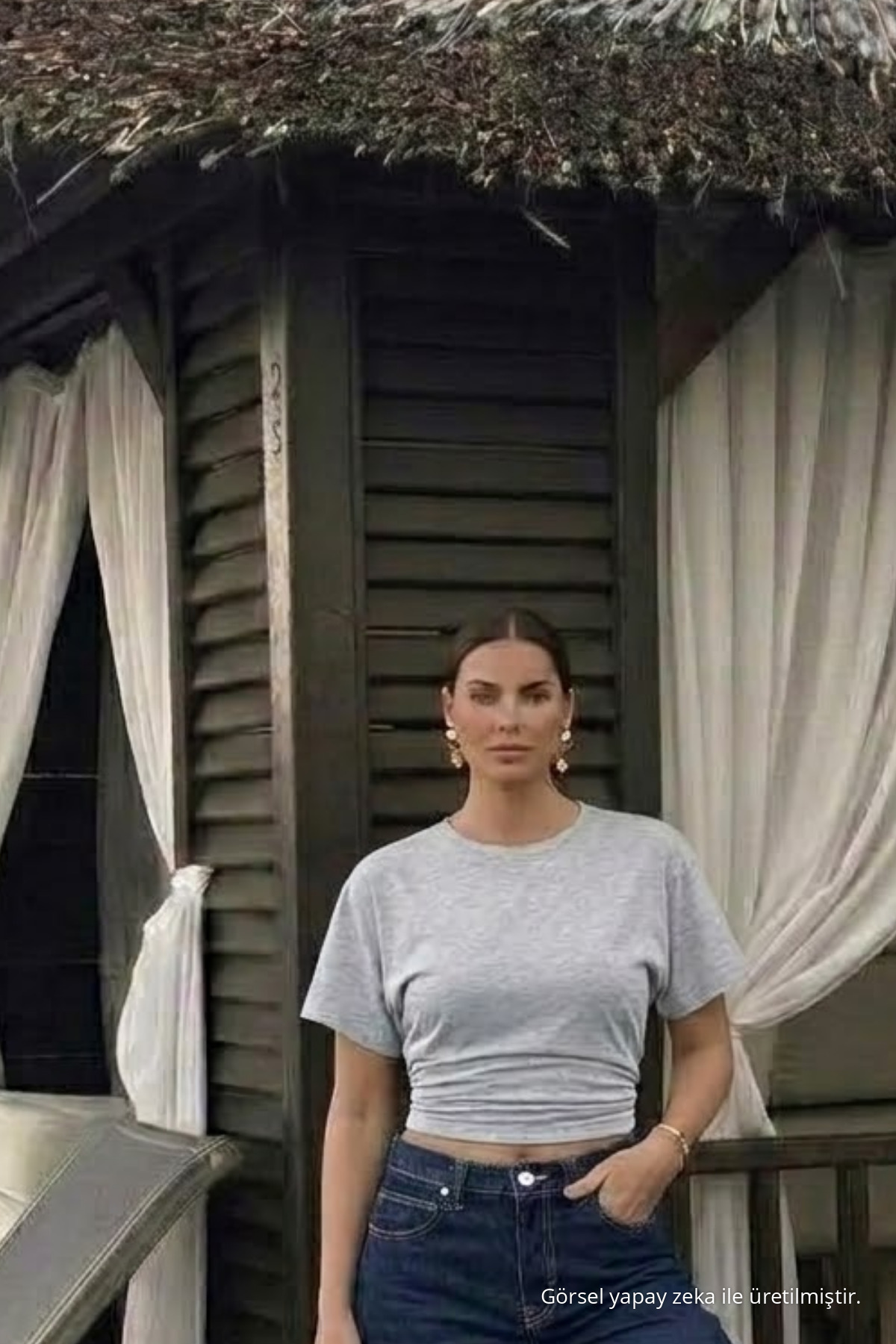 Kadın Premium Dar Gri Crop Tişört 3