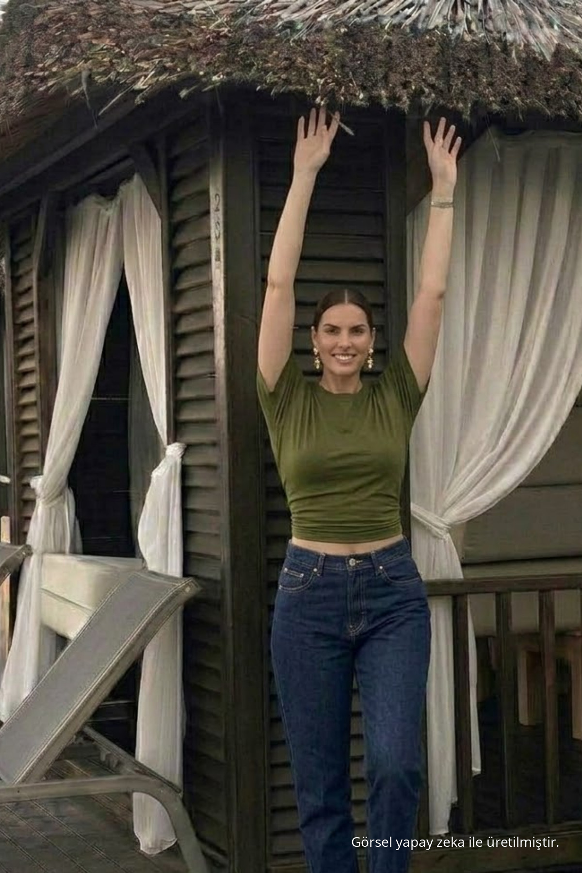 Kadın Premium Dar Haki Crop Tişört 3