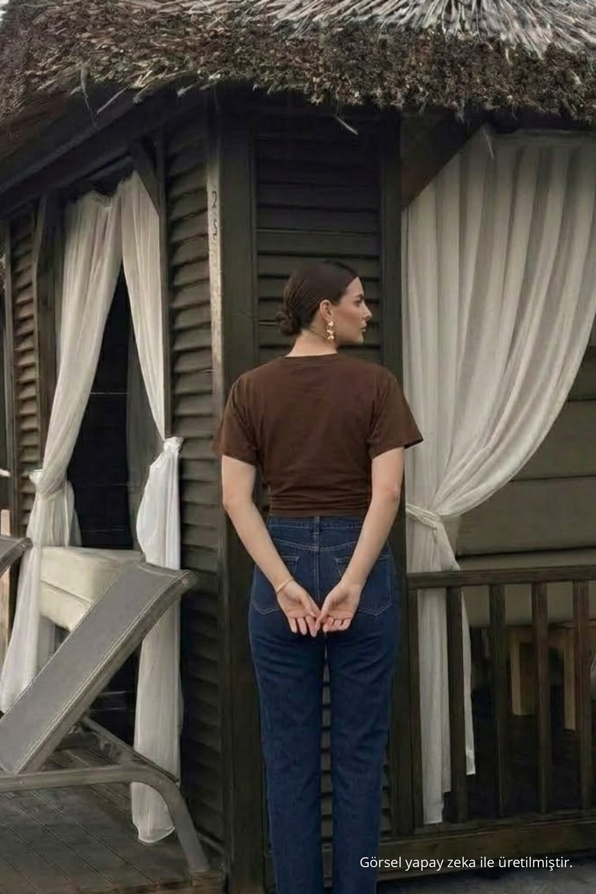 Kadın Premium Dar Kahve Crop Tişört 6