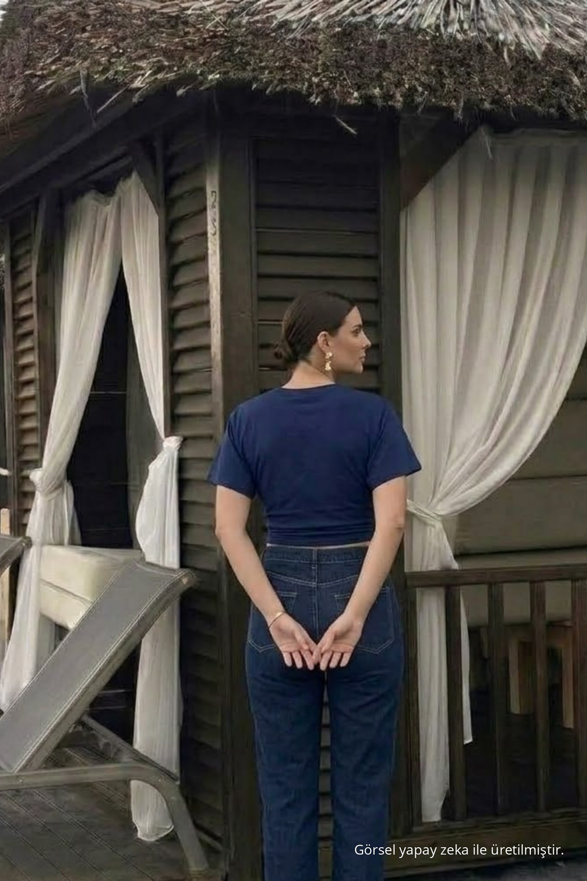 Kadın Premium Dar Lacivert Crop Tişört 6