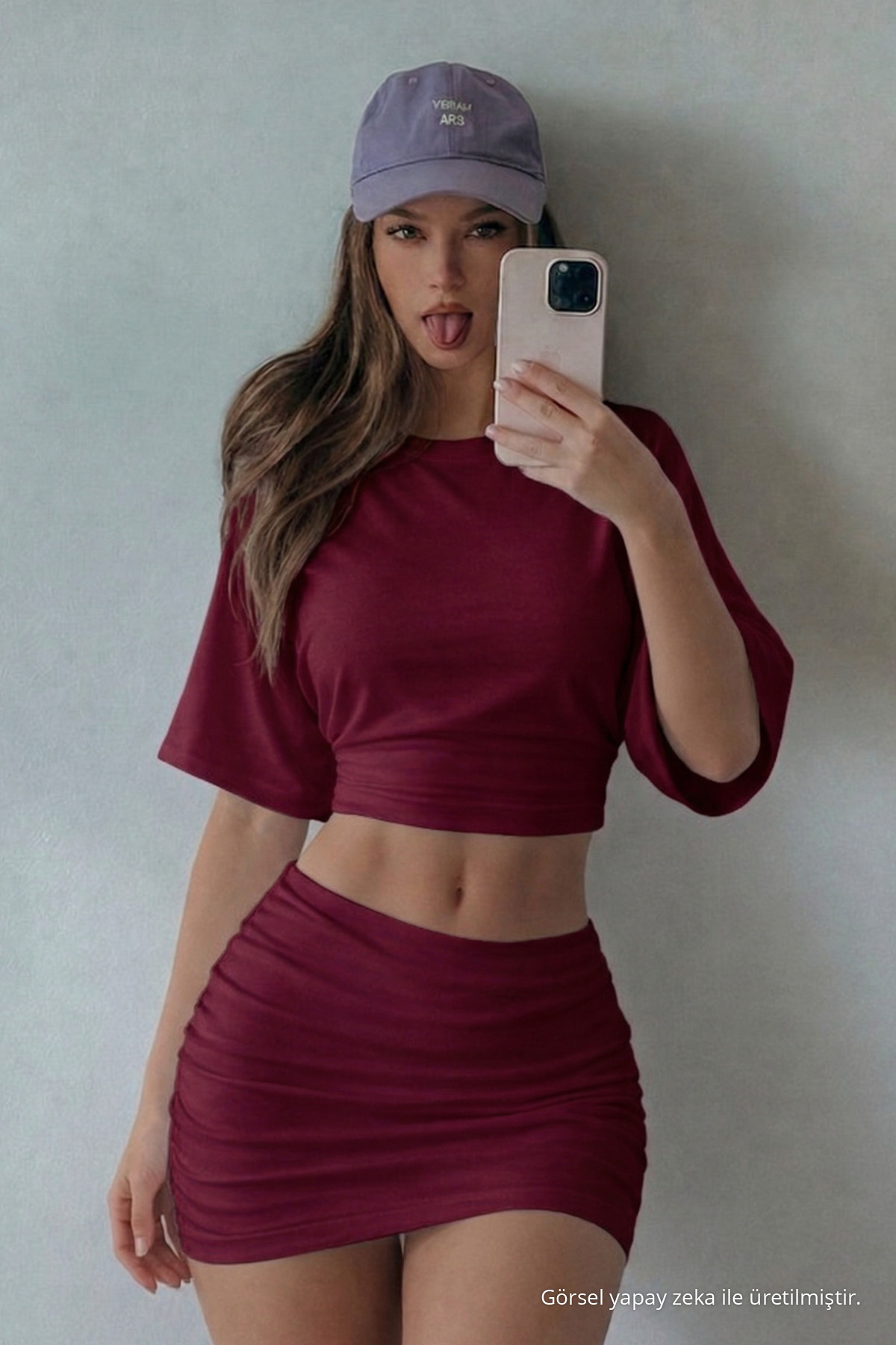 Kadın Yarasa Kollu Yazlık Bordo Crop Bluz 3