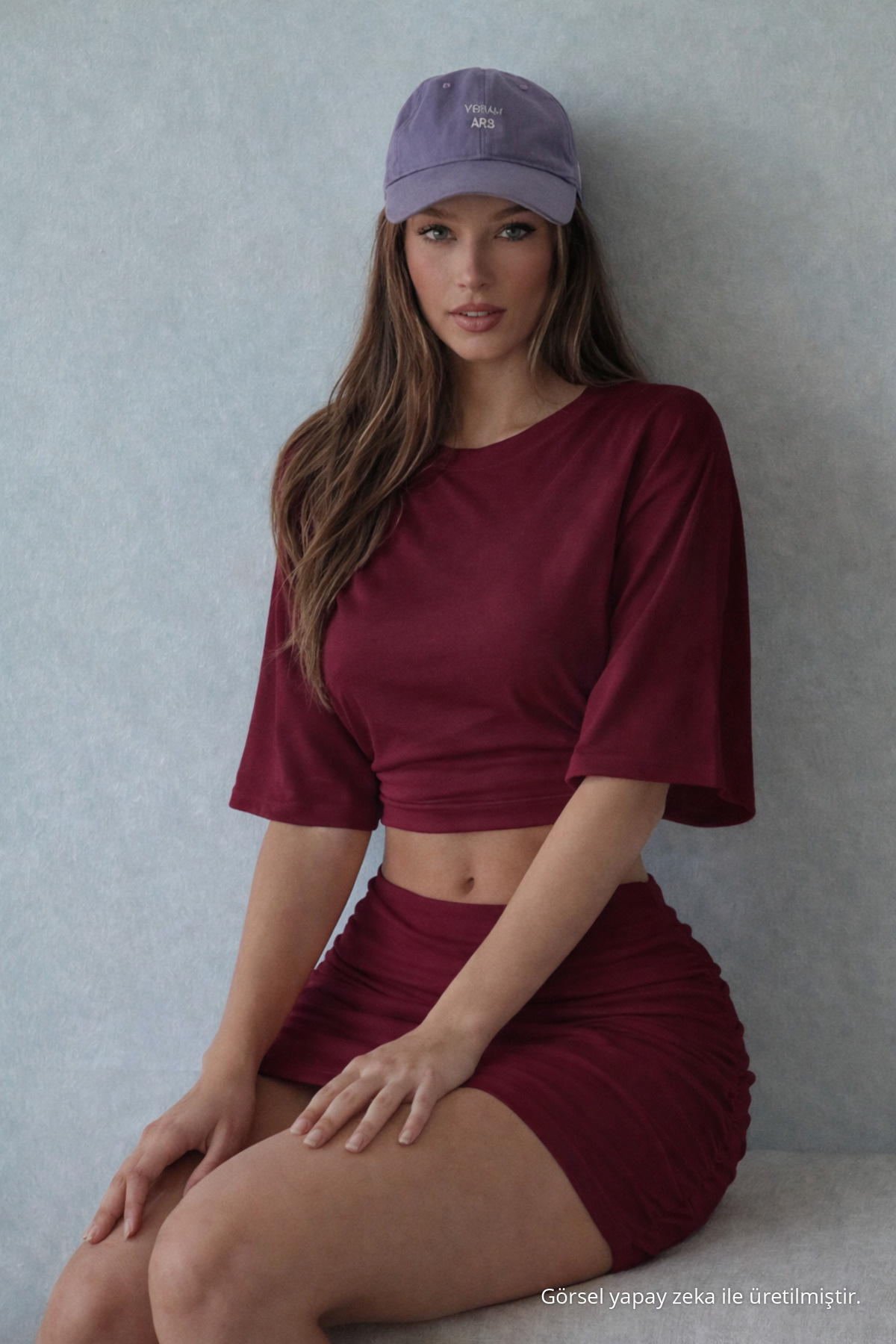Kadın Yarasa Kollu Yazlık Bordo Crop Bluz 4
