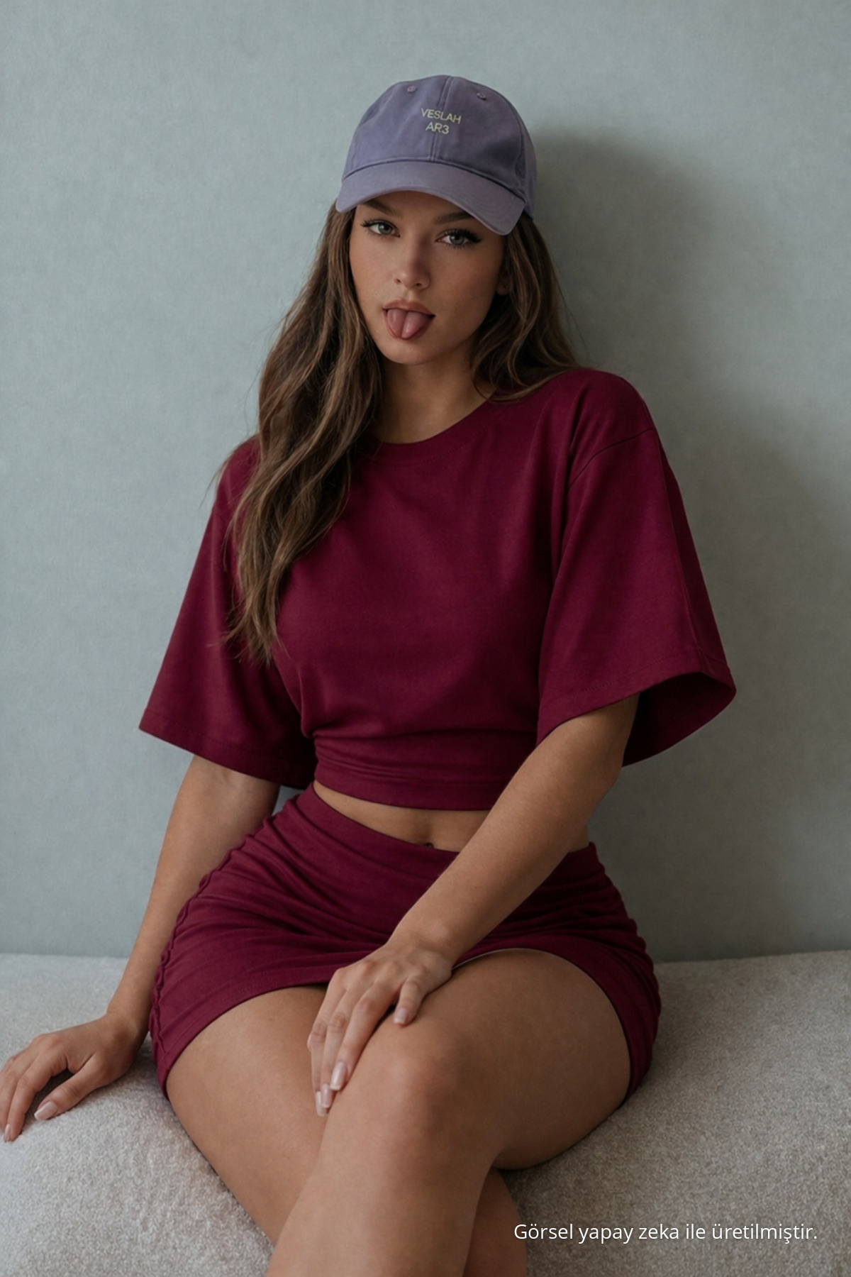 Kadın Yarasa Kollu Yazlık Bordo Crop Bluz 5