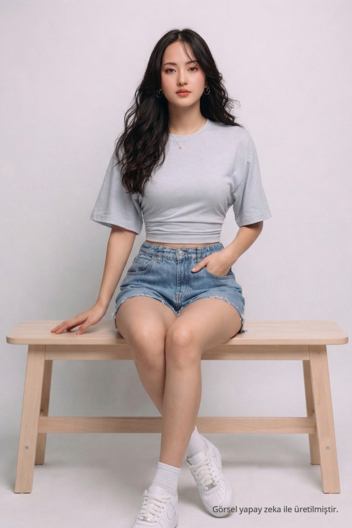 Kadın Yazlık Kısa Kollu Gri Crop Bluz 5