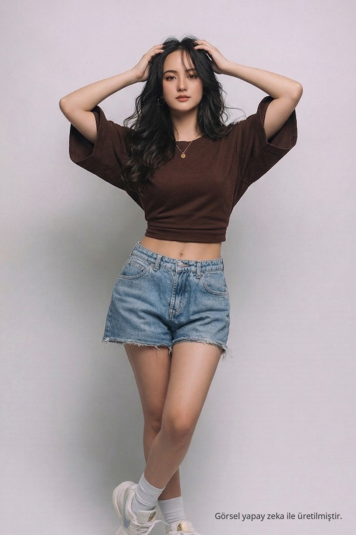 Kadın Yazlık Kısa Kollu Kahve Crop Bluz 6