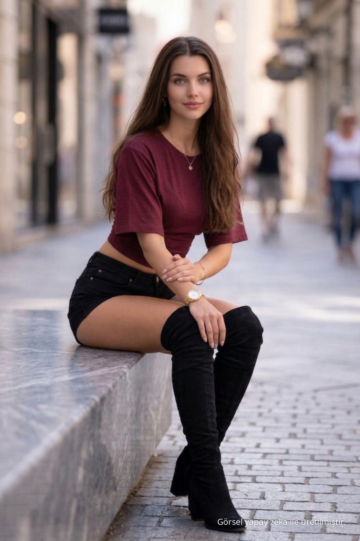 Kadın Bisiklet Yaka Dar Bordo Crop Bluz 4