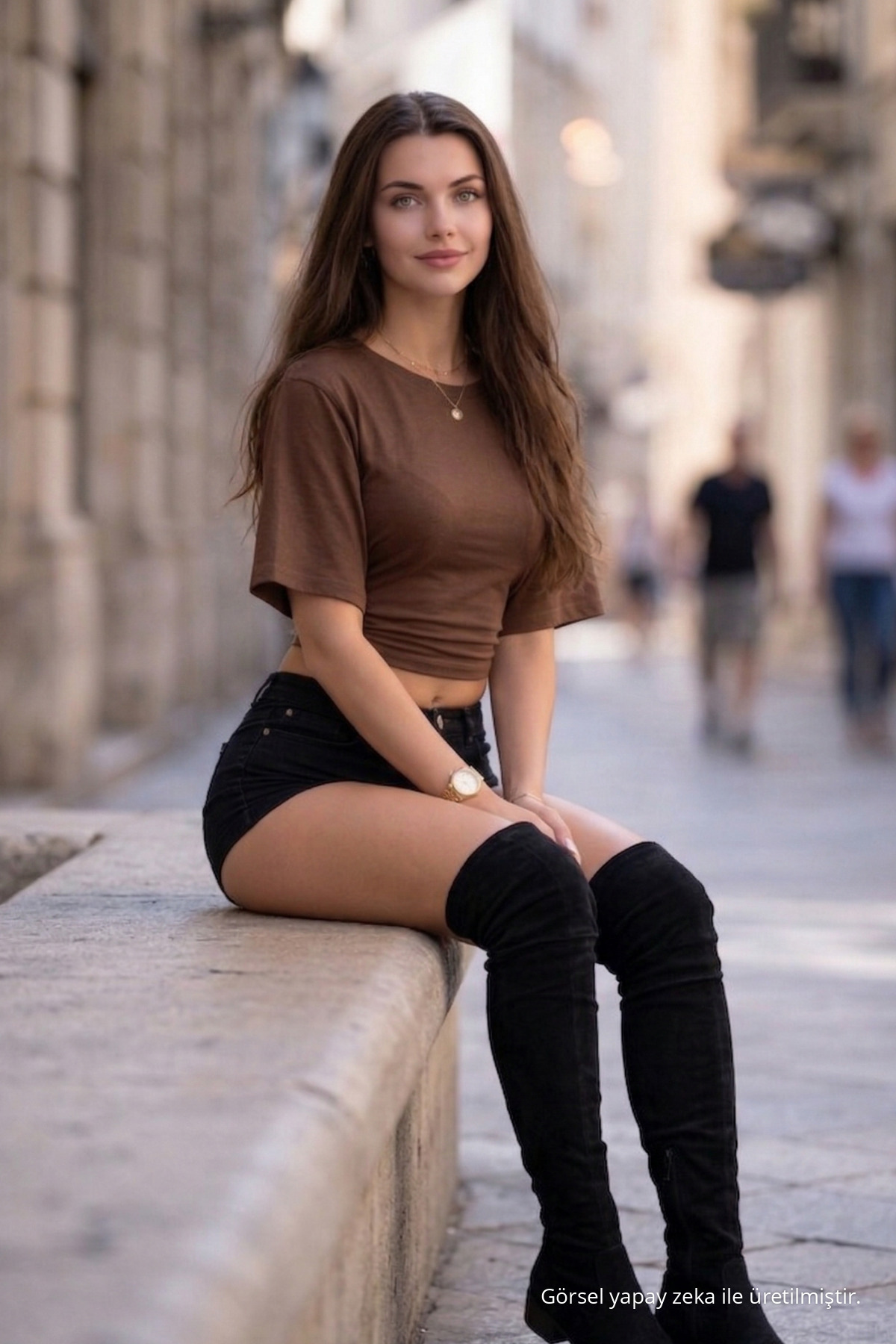 Kadın Bisiklet Yaka Dar Kahve Crop Bluz 4