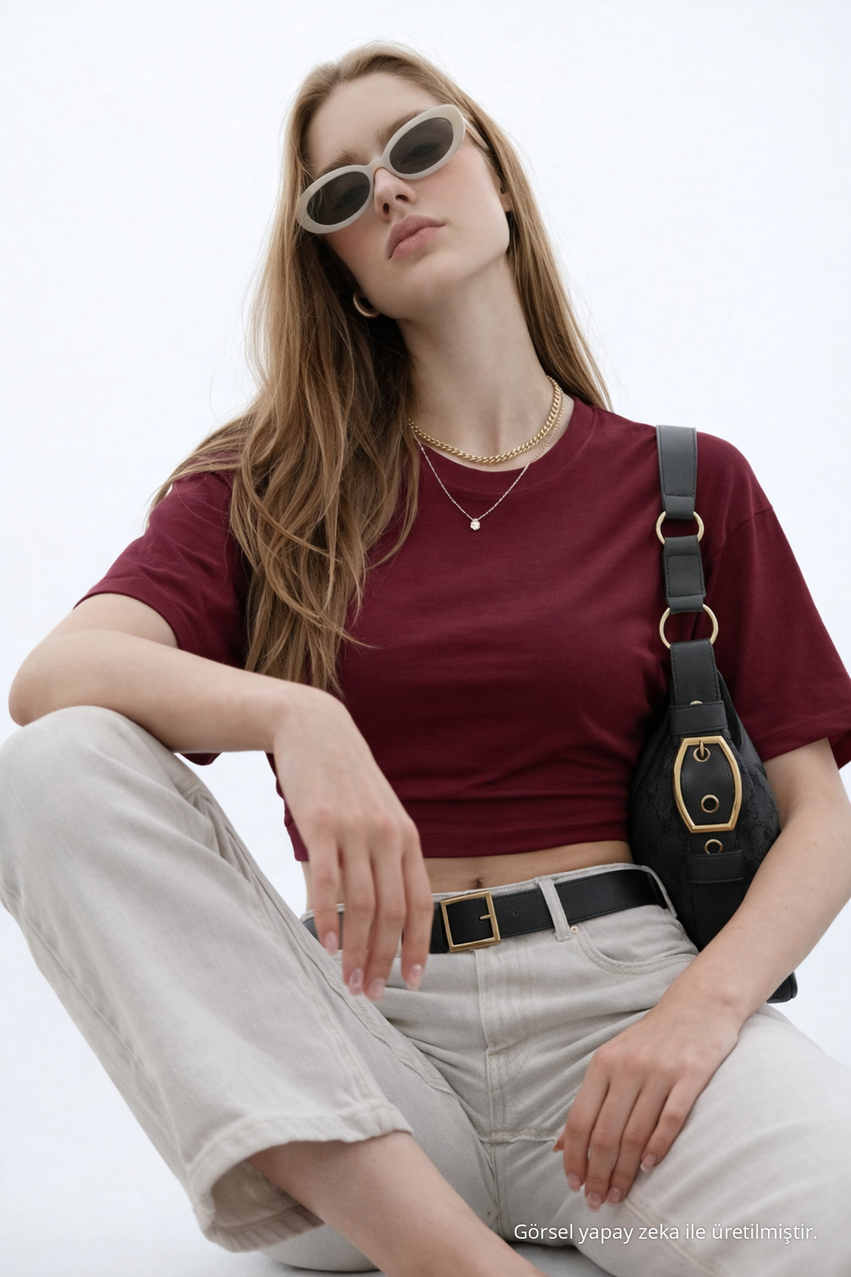 Kadın Basic Bel Detaylı Bordo Crop Bluz 4