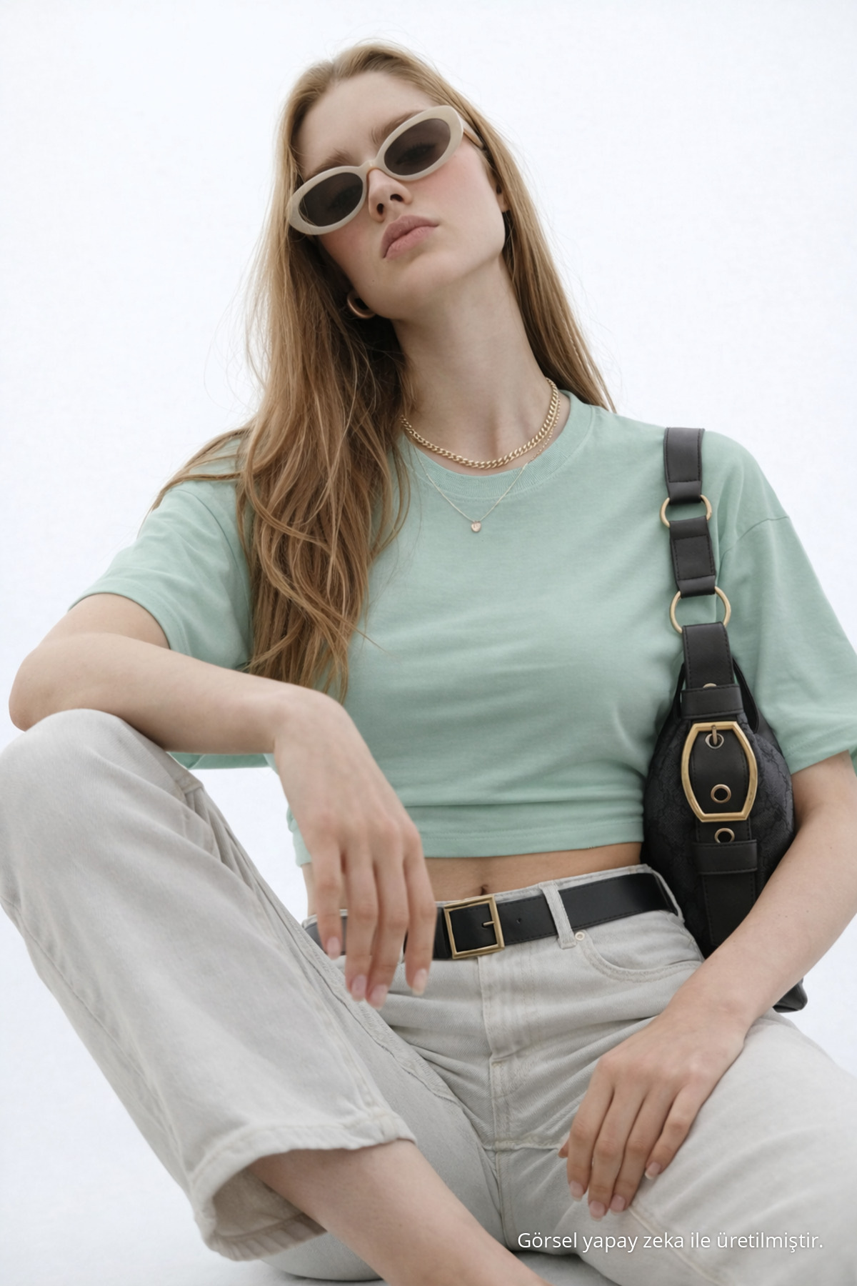 Kadın Basic Bel Detaylı Çağla Crop Bluz 4