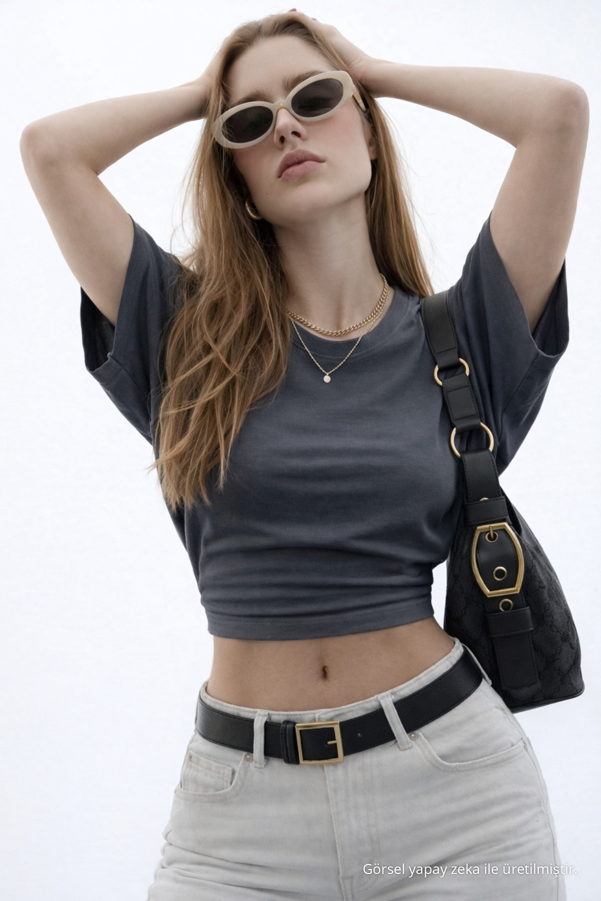 Kadın Basic Bel Detaylı Füme Crop Bluz 5