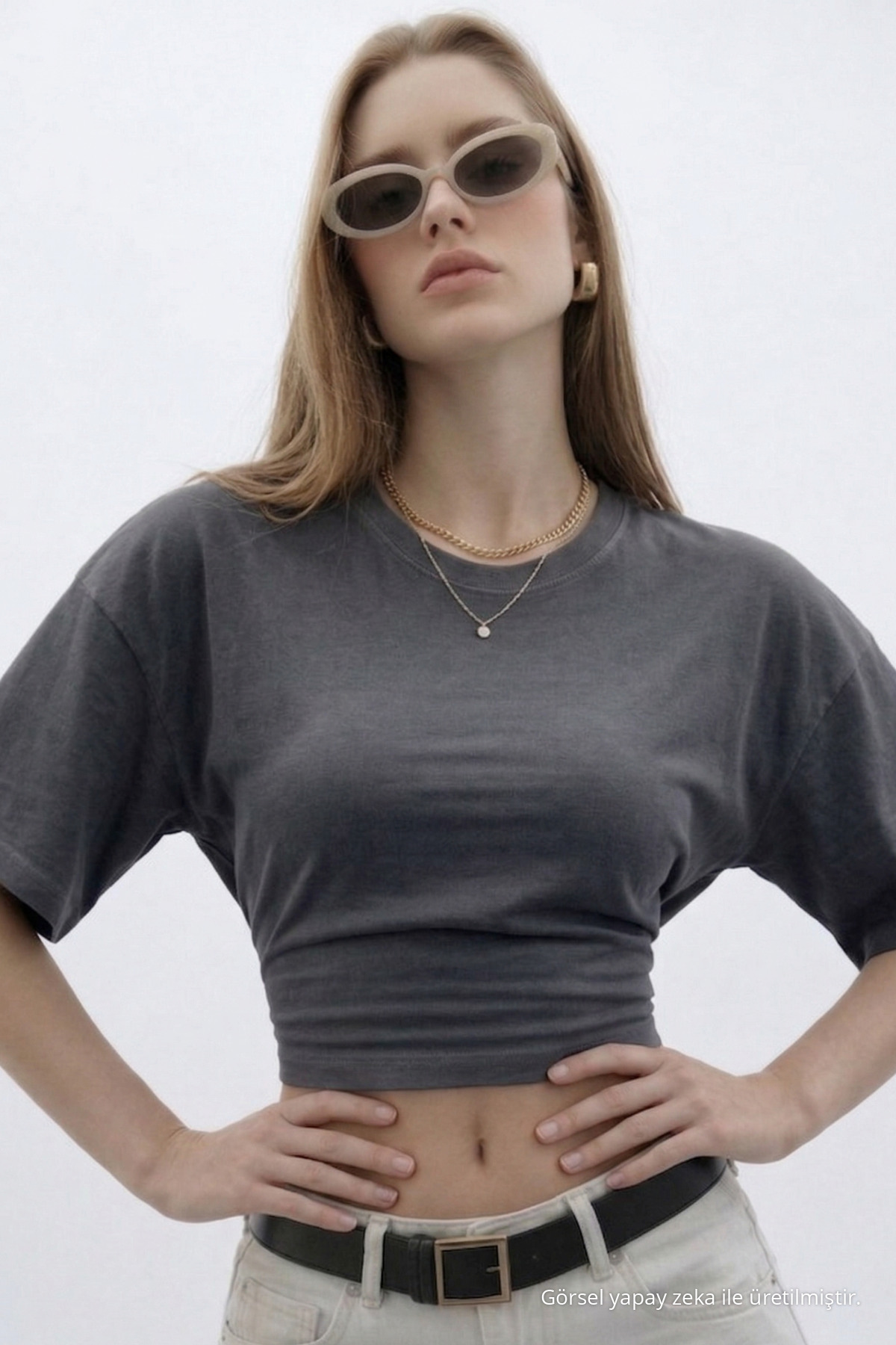 Kadın Basic Bel Detaylı Füme Crop Bluz 3