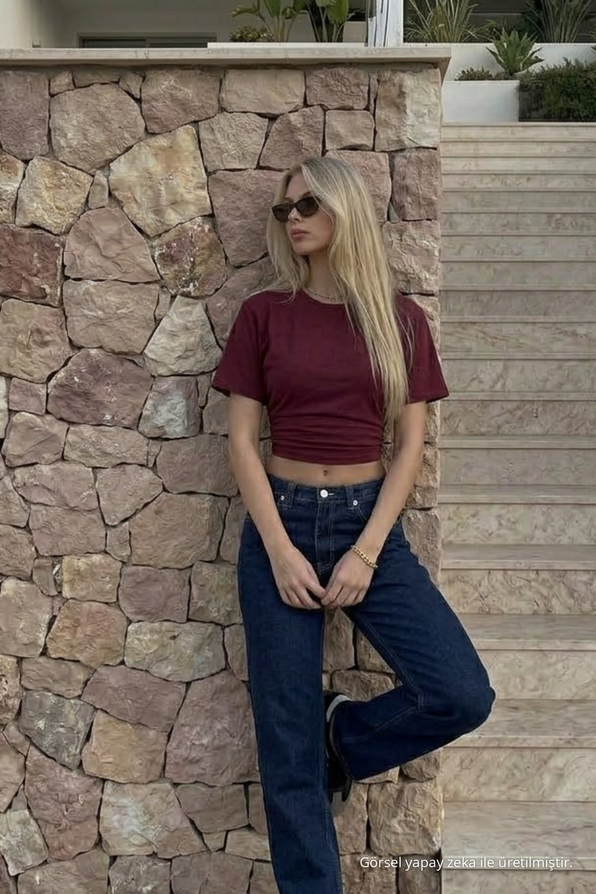 Kadın Vücuda Oturan Bordo Crop Tişört 4