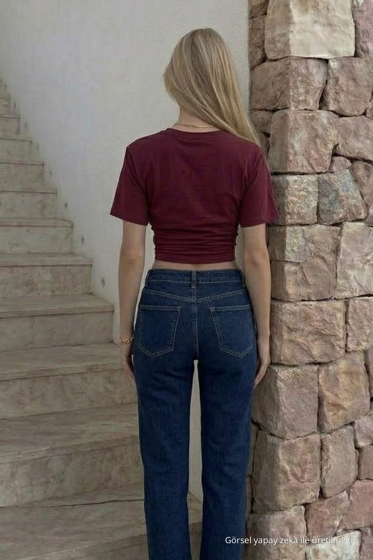 Kadın Vücuda Oturan Bordo Crop Tişört 5