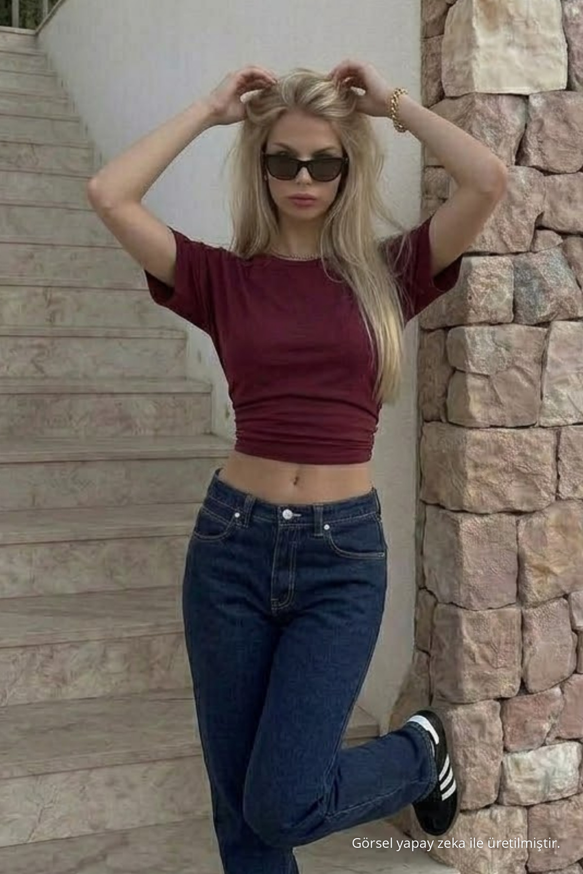 Kadın Vücuda Oturan Bordo Crop Tişört 3